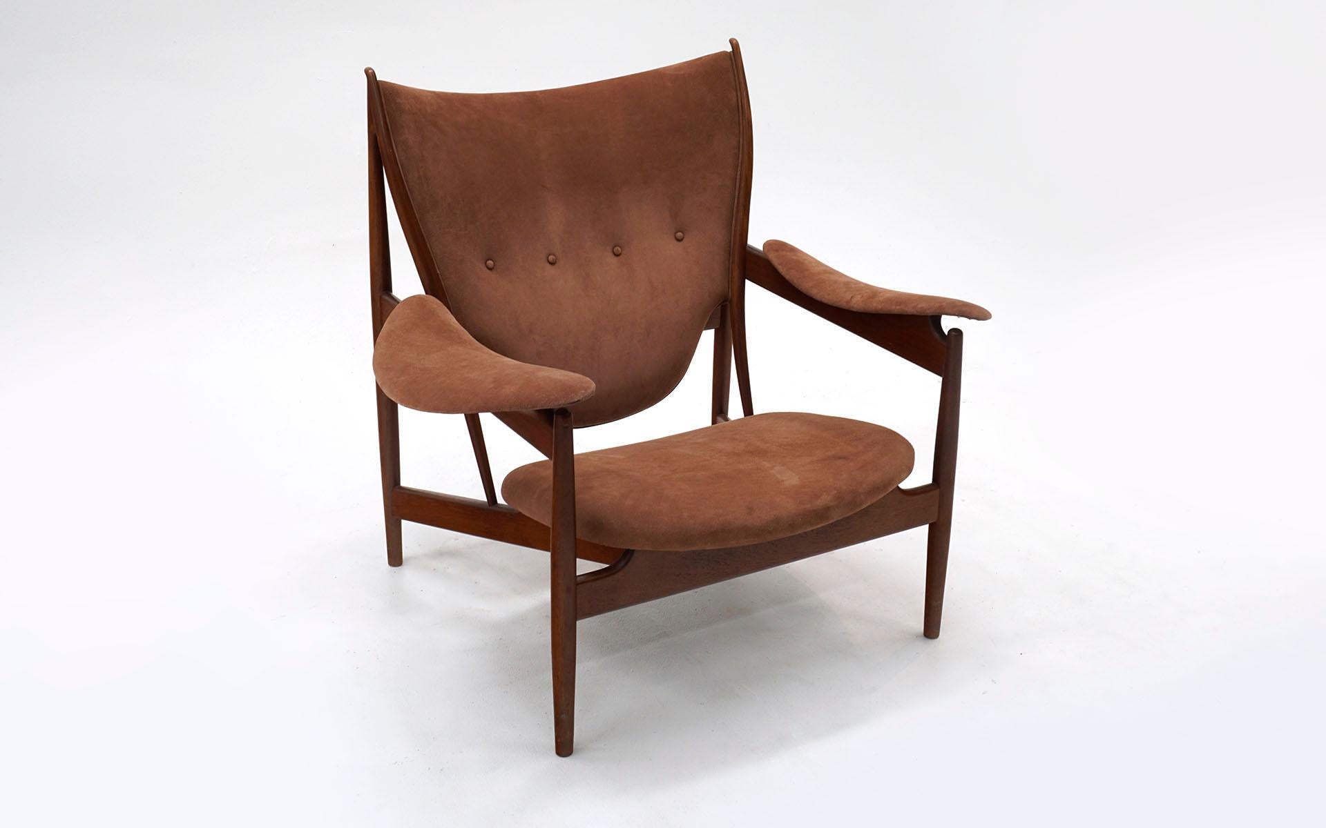 Scandinavian Modern Early Chieftain Chair by Finn Juhl for Niels Vodder Teak and Suede, Signed