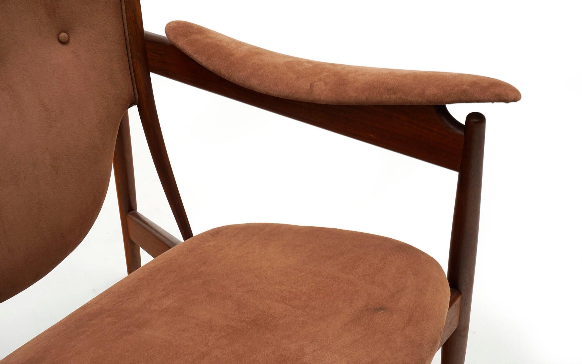 Early Chieftain Chair by Finn Juhl for Niels Vodder Teak and Suede, Signed 1