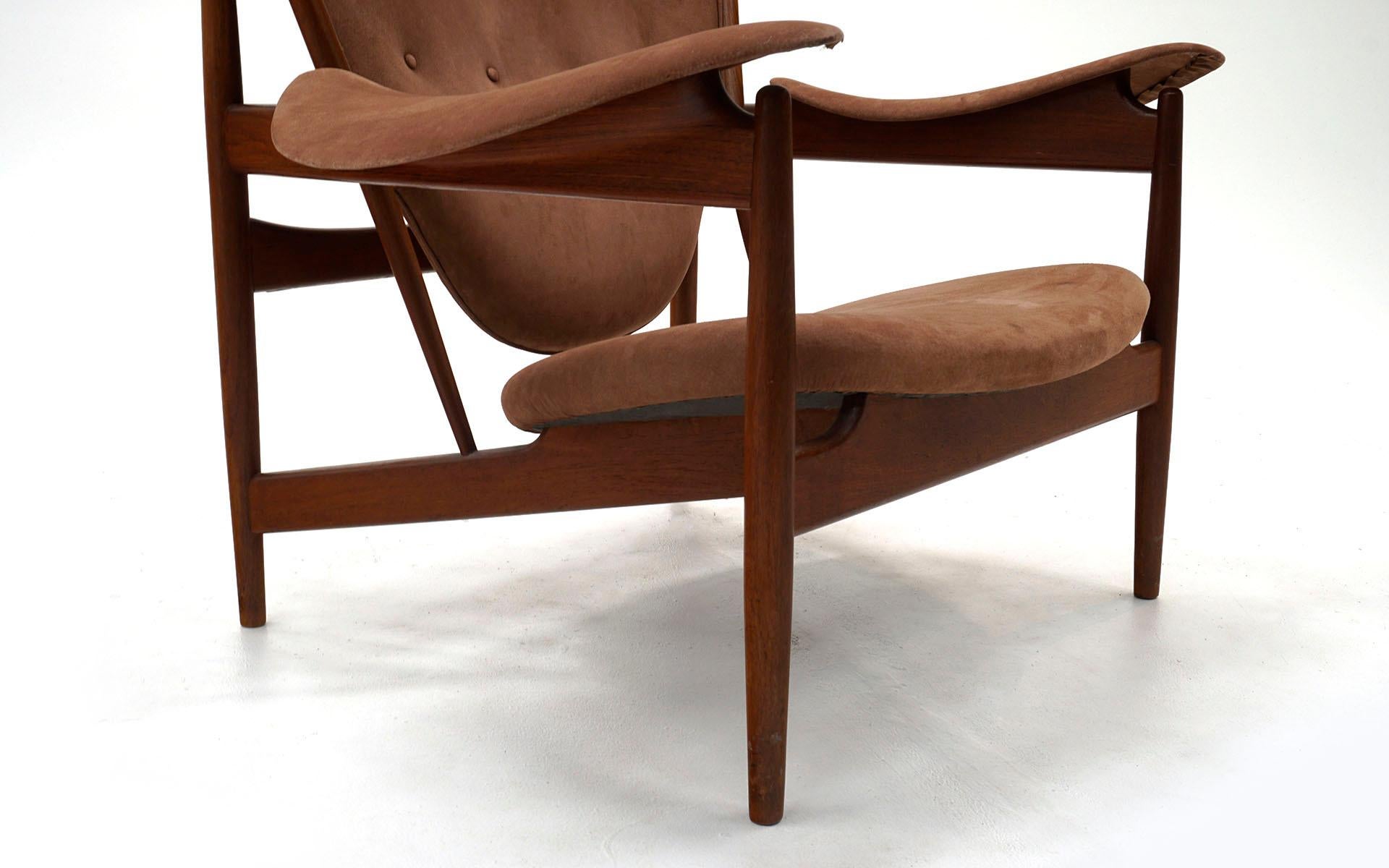 Early Chieftain Chair by Finn Juhl for Niels Vodder Teak and Suede, Signed 2