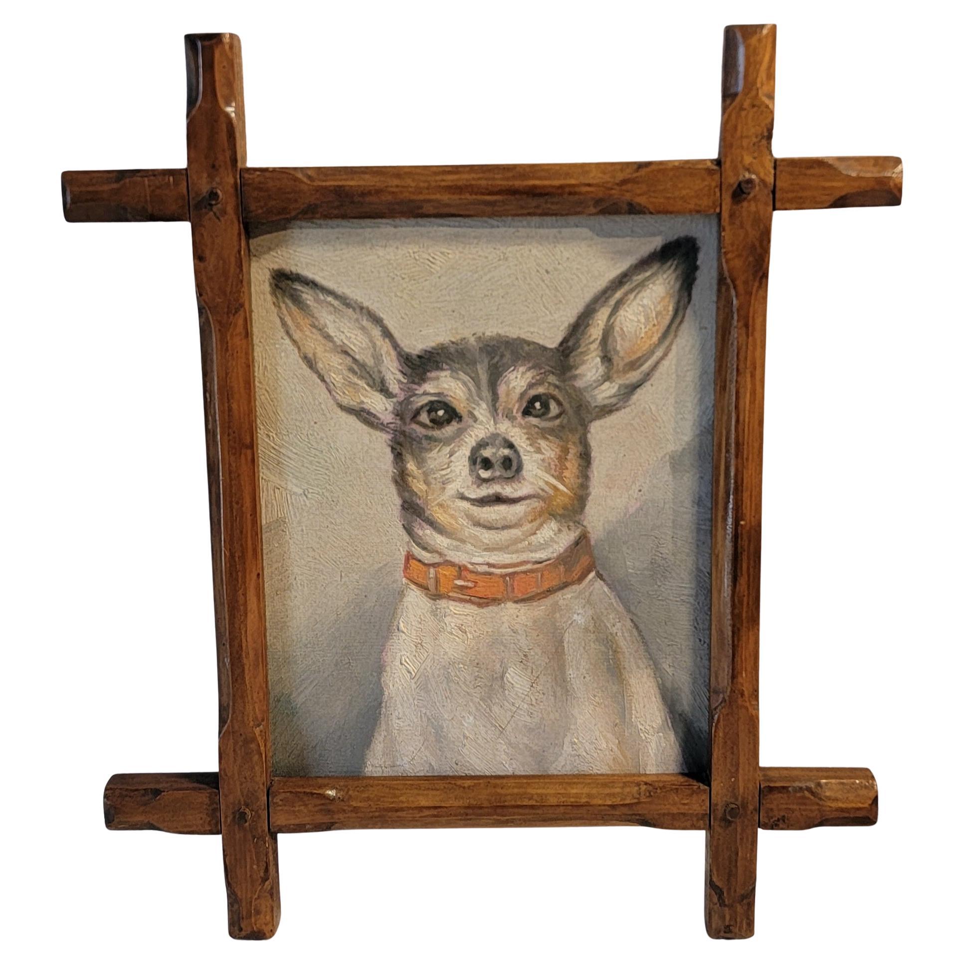 Early Chihuahua Oil Painting W/ Frame en venta