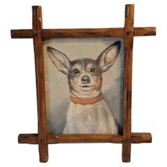 Early Chihuahua Oil Painting W/ Frame