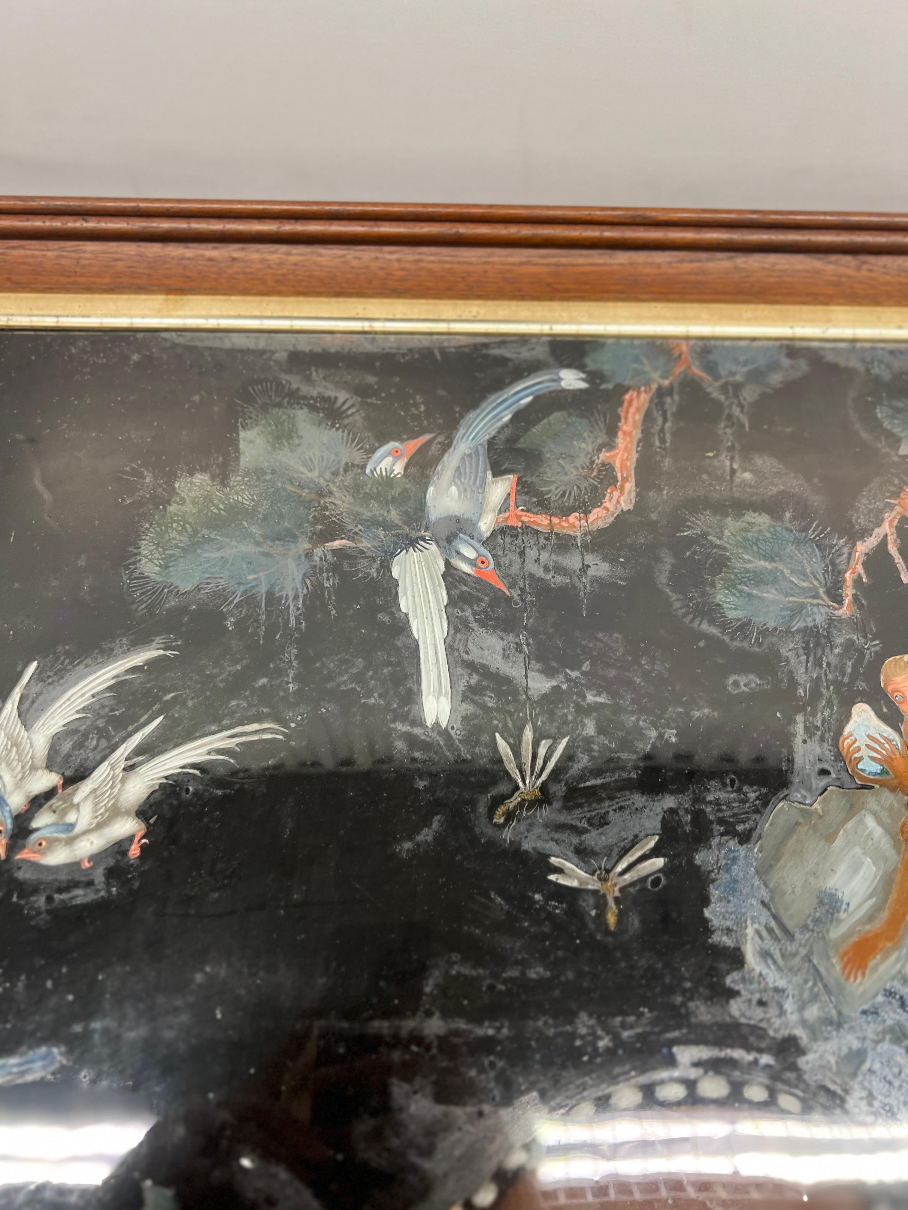 Verre Peinture inversée d'exportation chinoise représentant des cerfs, des singes et des animaux sauvages en vente