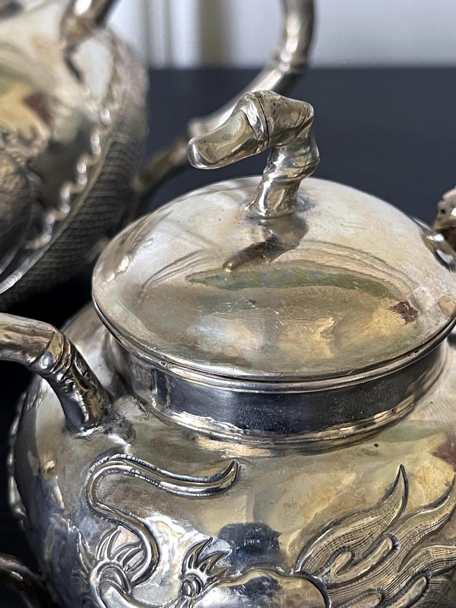 Early Chinese Export Silver Tea Service by Cutshing For Sale 5