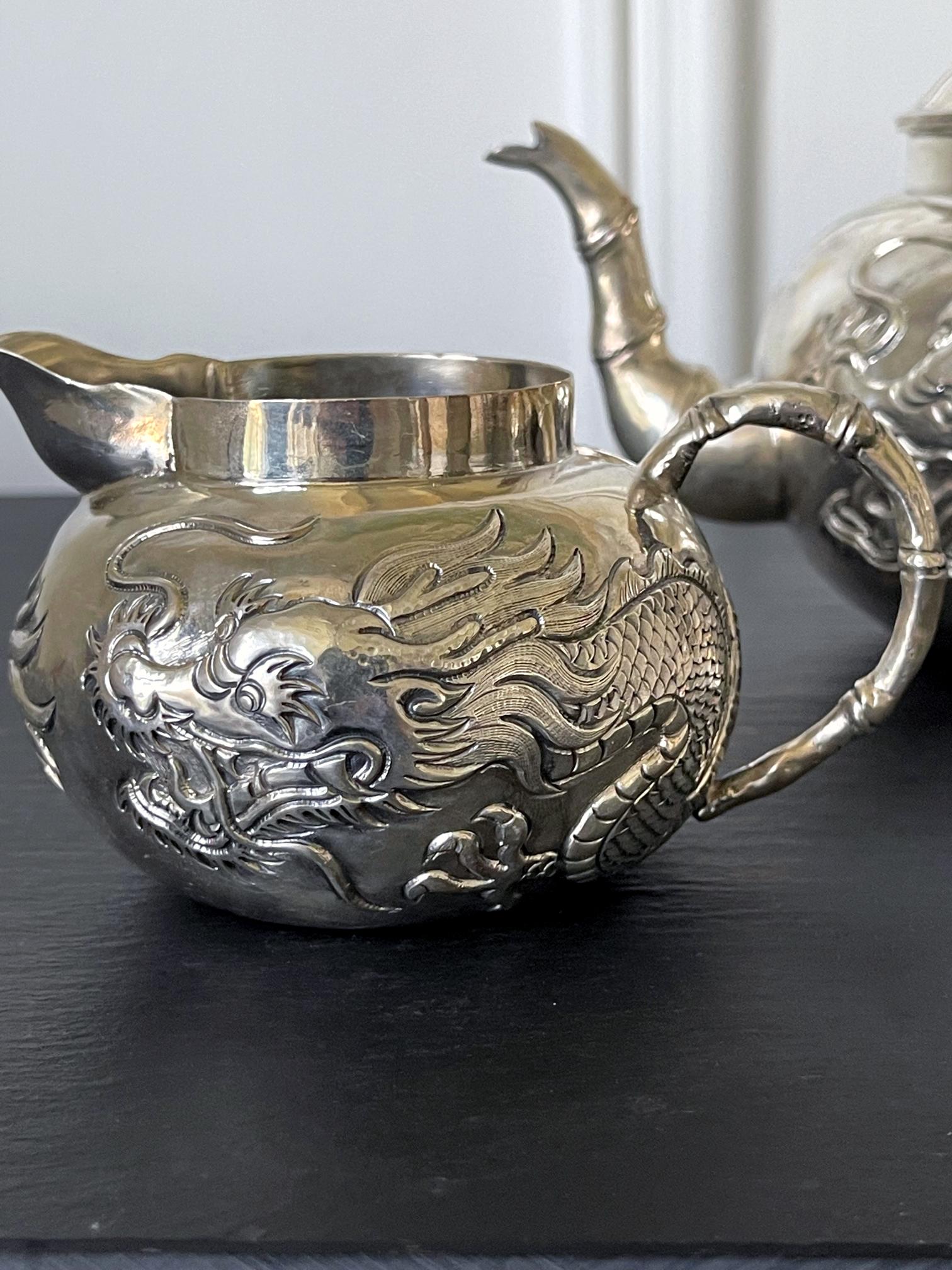 Early Chinese Export Silver Tea Service by Cutshing For Sale 6