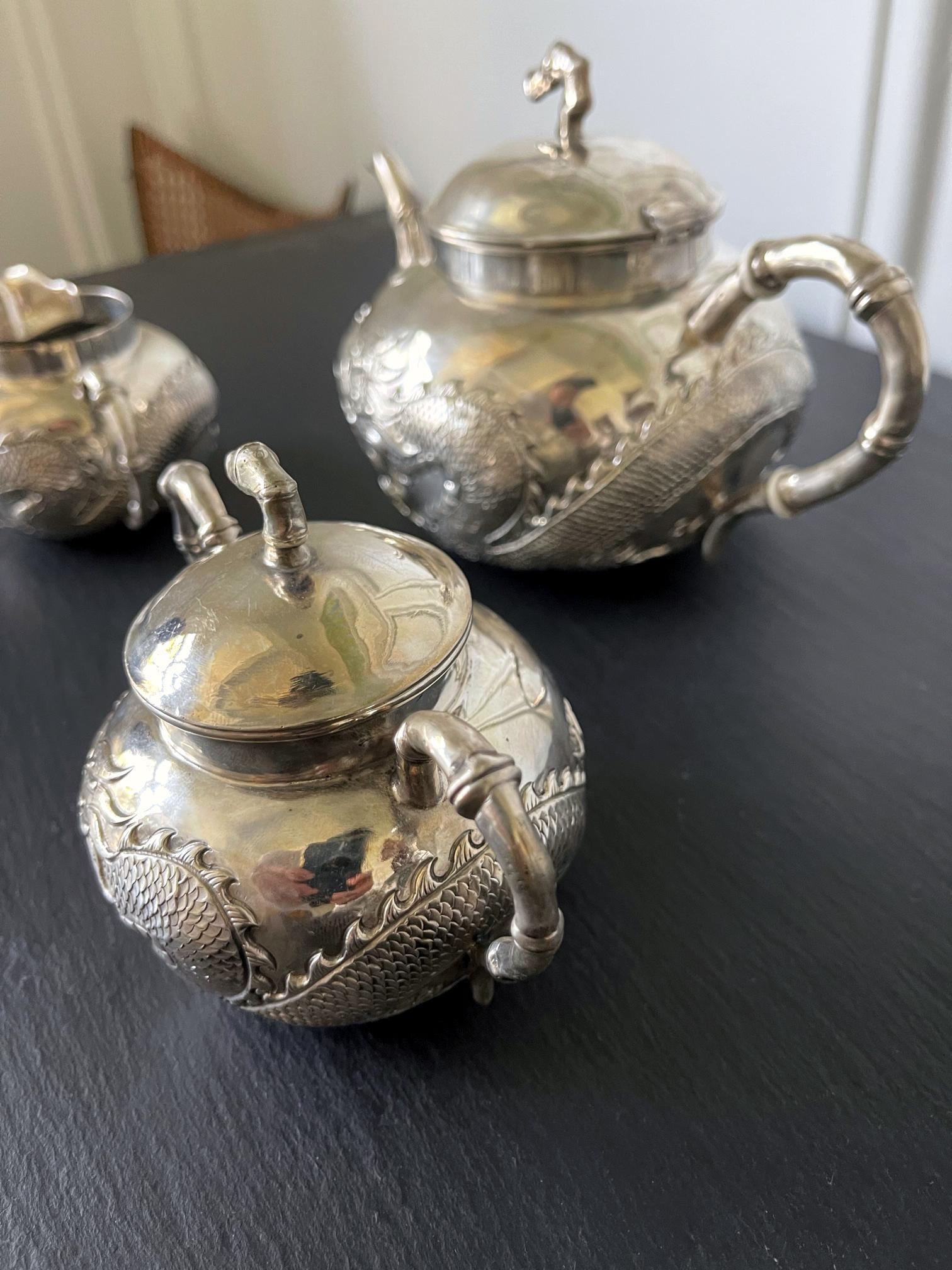 Early Chinese Export Silver Tea Service by Cutshing For Sale 9