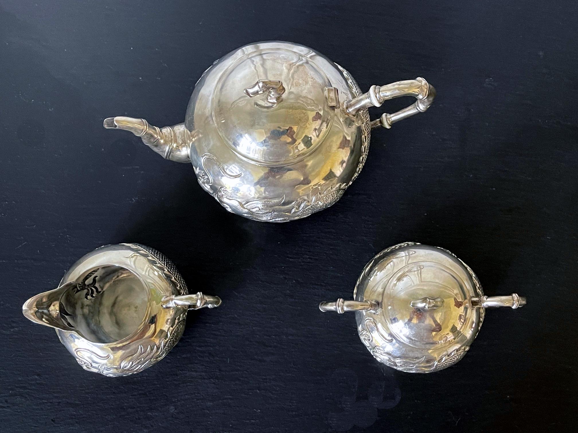 19th Century Early Chinese Export Silver Tea Service by Cutshing For Sale
