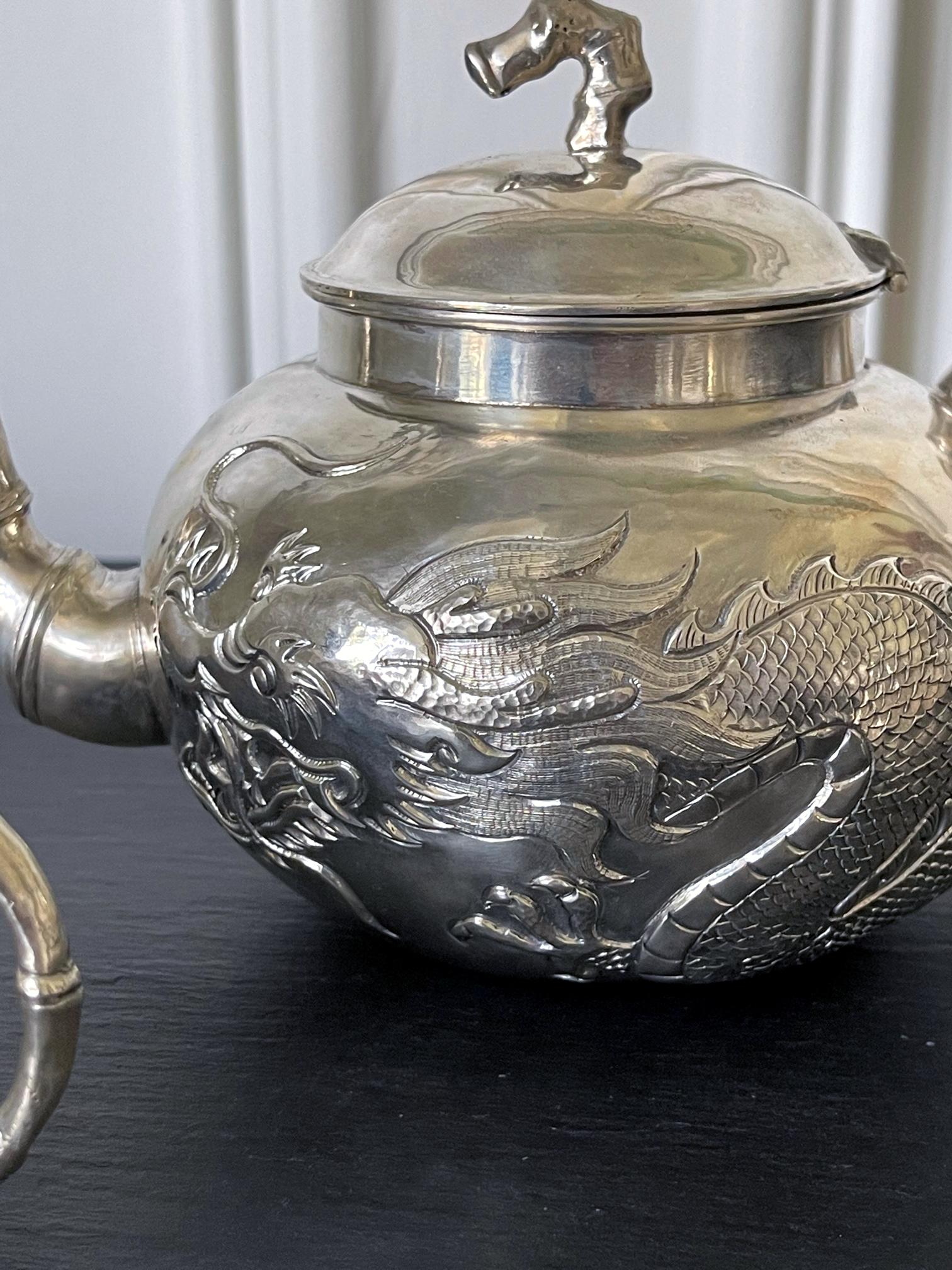 Sterling Silver Early Chinese Export Silver Tea Service by Cutshing For Sale