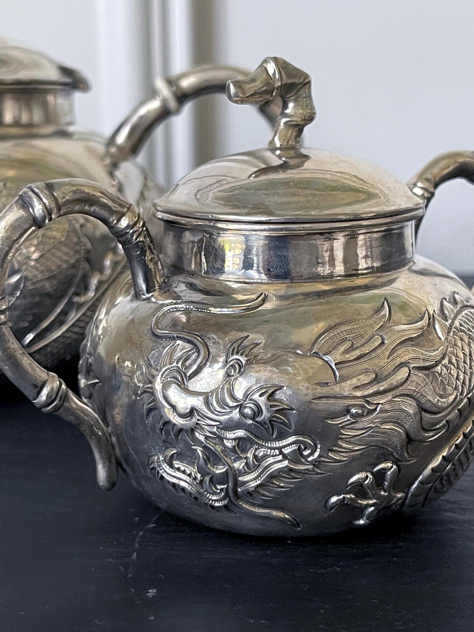 Early Chinese Export Silver Tea Service by Cutshing For Sale 3