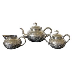 Antique Early Chinese Export Silver Tea Service by Cutshing