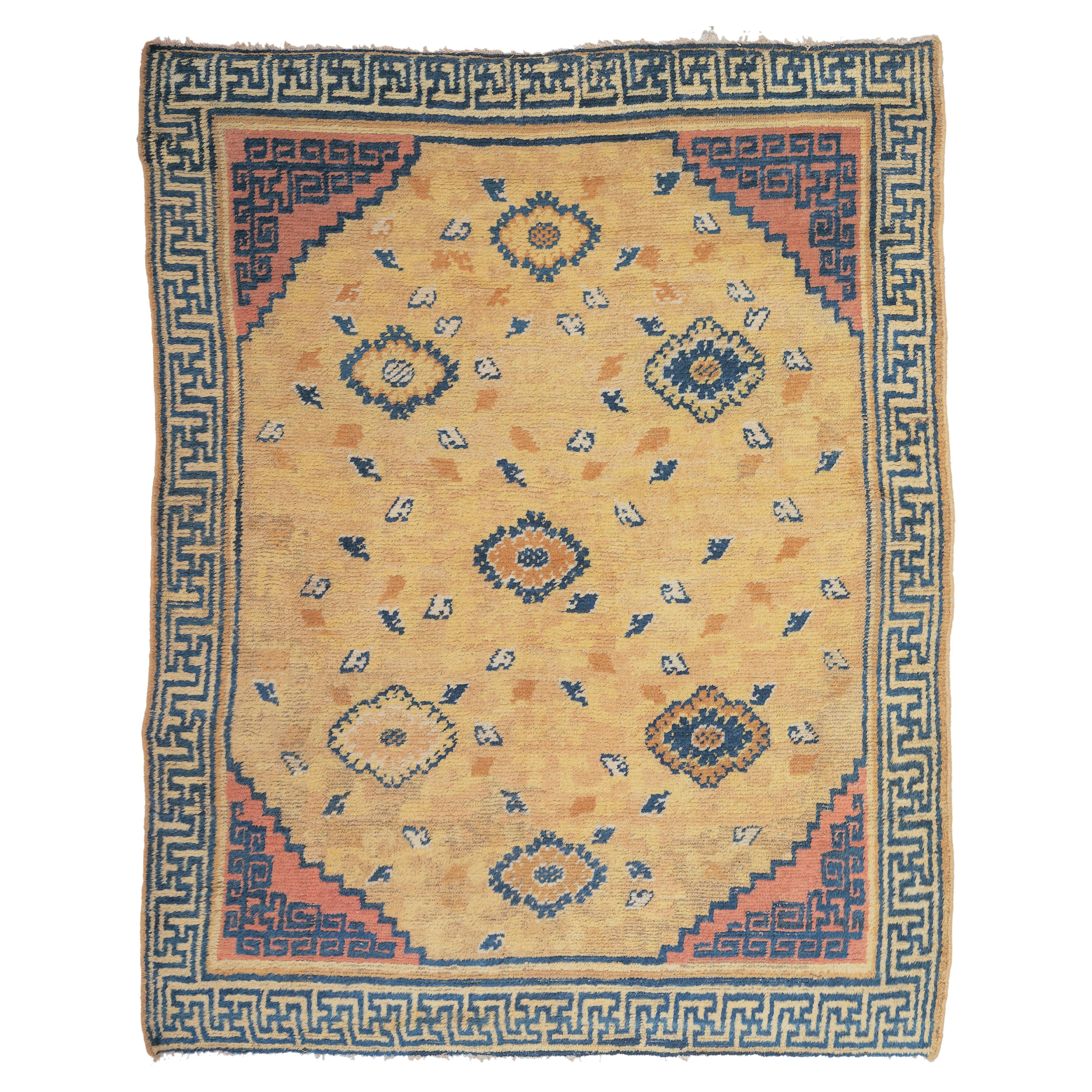 Früher chinesischer Ningxia-Teppich aus der Kangxi-Periode '1662-1722' mit blühenden Palmetten im Angebot