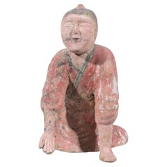 Chinese Tang Style Polychromed Pottery Kneeling Figure