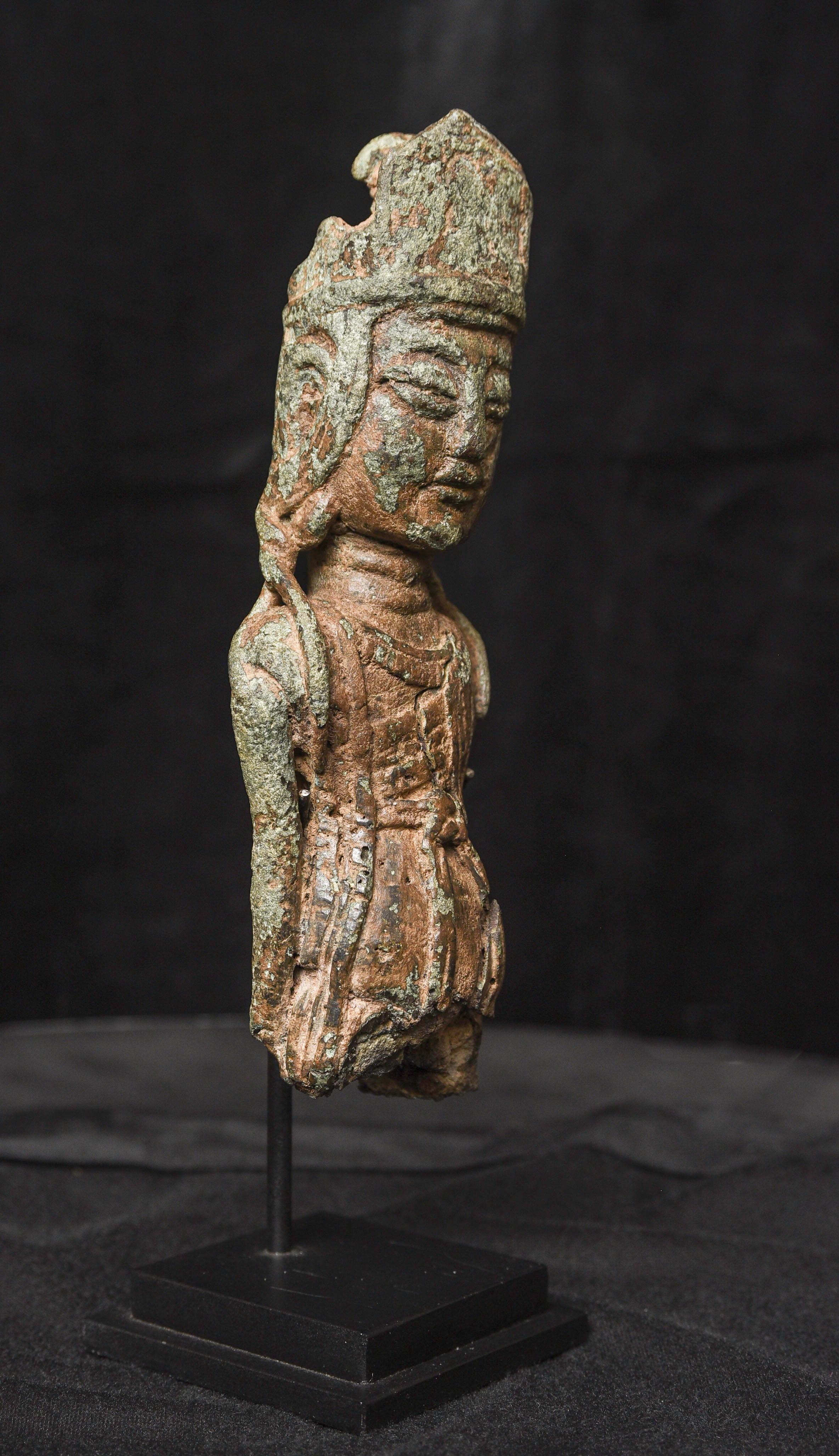 Cast Early Chinese/Silk Road, Bronze Buddha/Bodhisattva Bust-Possibly 10thC or e 9687 For Sale