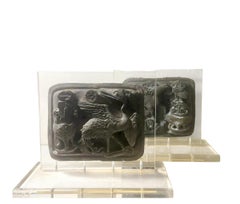 Early Chinese Stone Relief Carvings on Custom Lucite Stands
