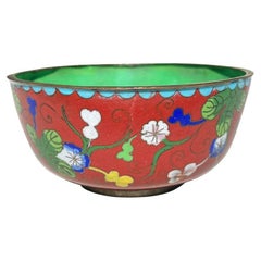Early Chinoiserie Cloisonné Decorative Floral Motif Bowl in Red and Green