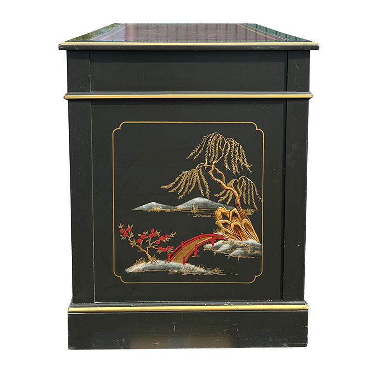 Frühes Chinoiserie-Schreibtisch- und Stuhl-Set aus japanischem Leder mit Japanlederplatte - Nichols and Stone im Angebot 5