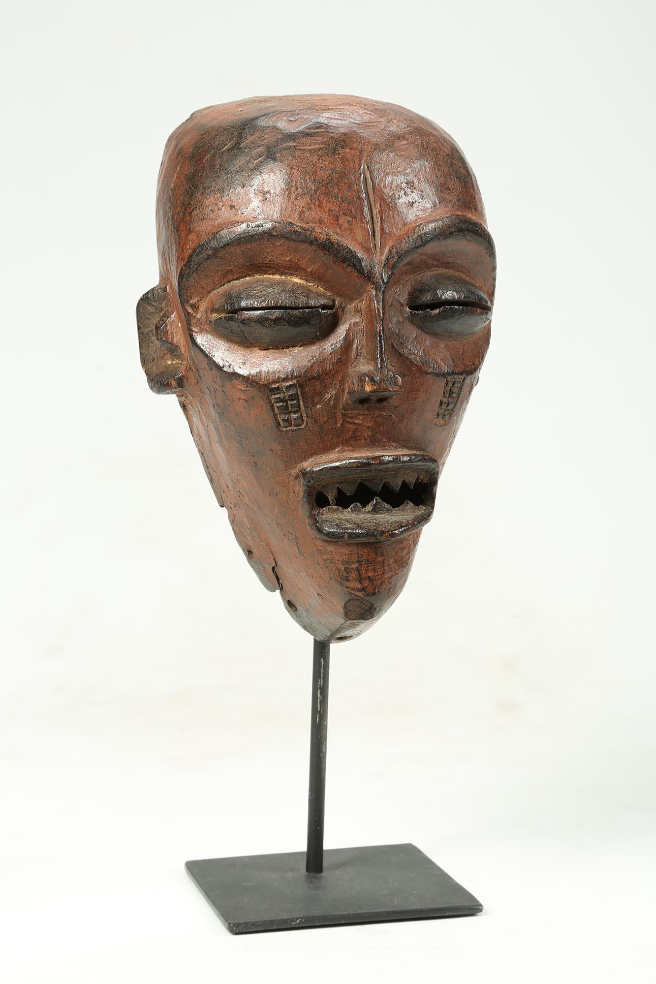 Angolan Early 20th Century Chokwe Wood Mask, Strong Features on Custom Base Congo