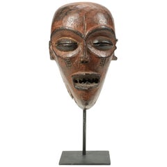 Early 20th Century Chokwe Wood Mask, Strong Features on Custom Base Congo