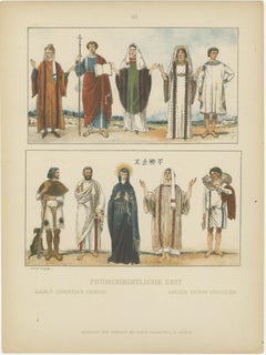 Early Christian Period Costume Plate, Antique Hand-Colored Print c.1880