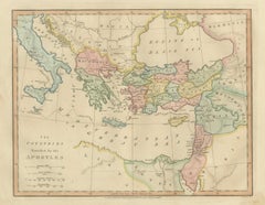 Early Christian World Biblical Map — Travels of the Apostles, Antique, 1798