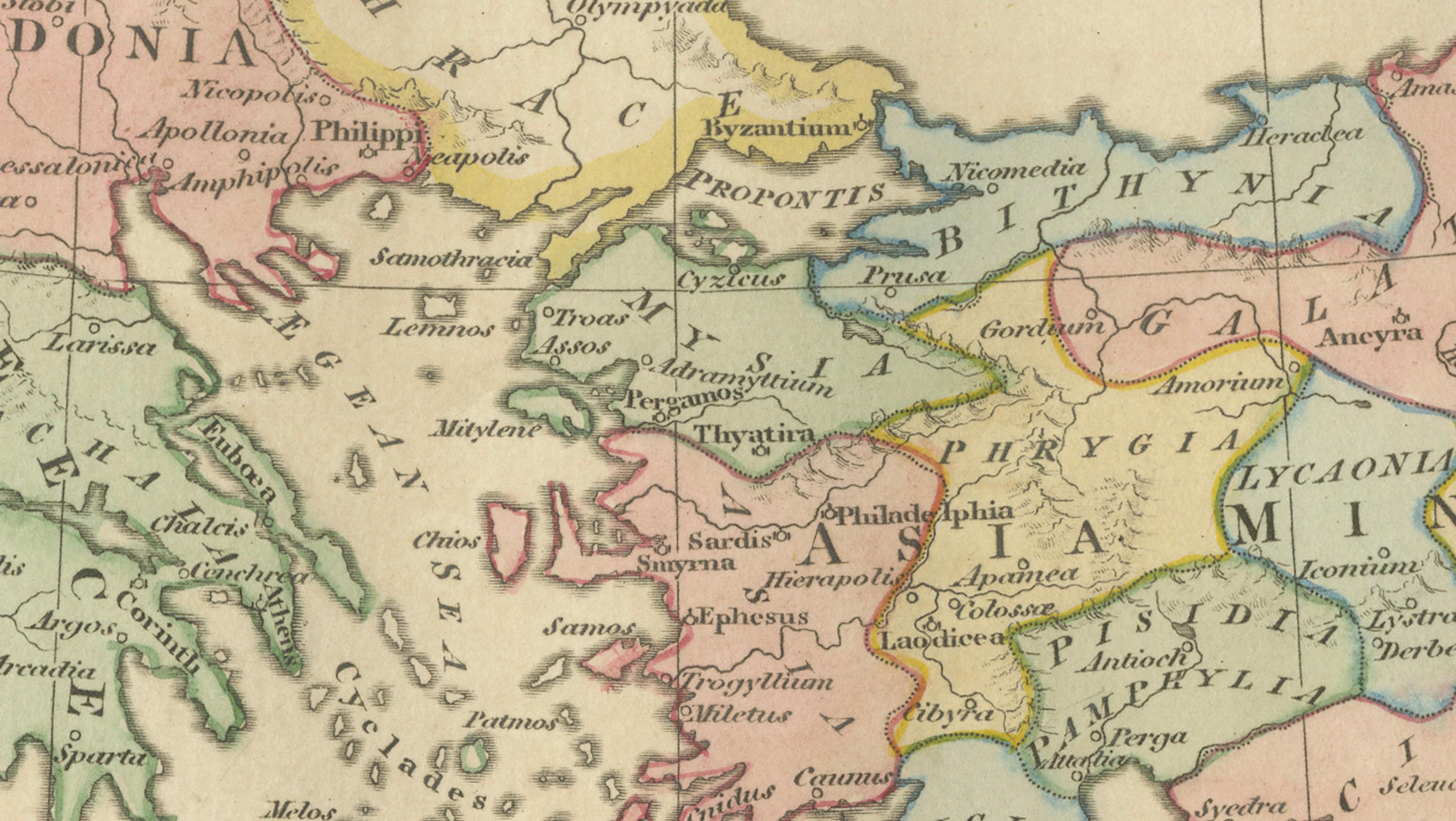 Early Christian World Biblical Map — Travels of the Apostles, Antique, 1798