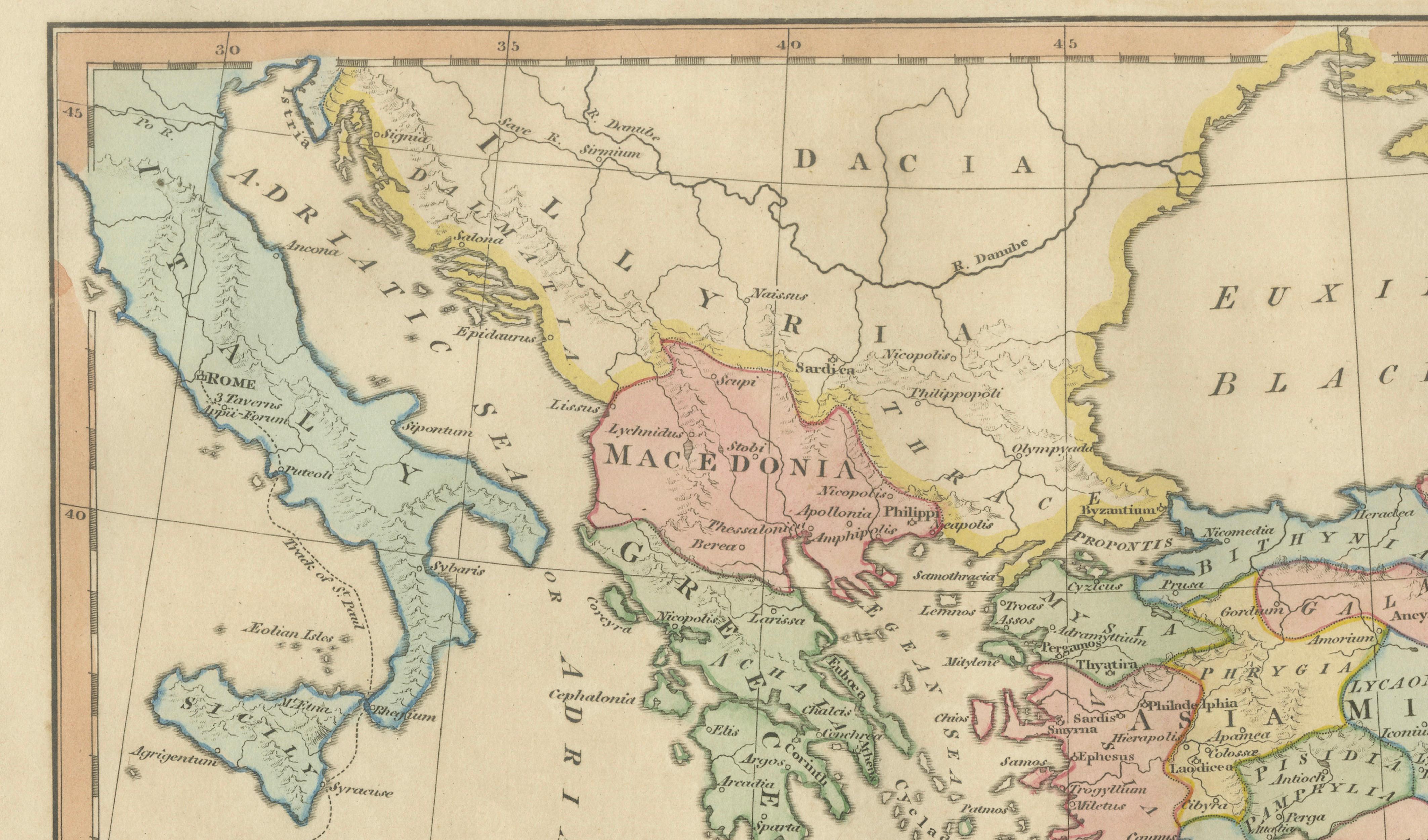 Early Christian World Biblical Map — Travels of the Apostles, Antique, 1798