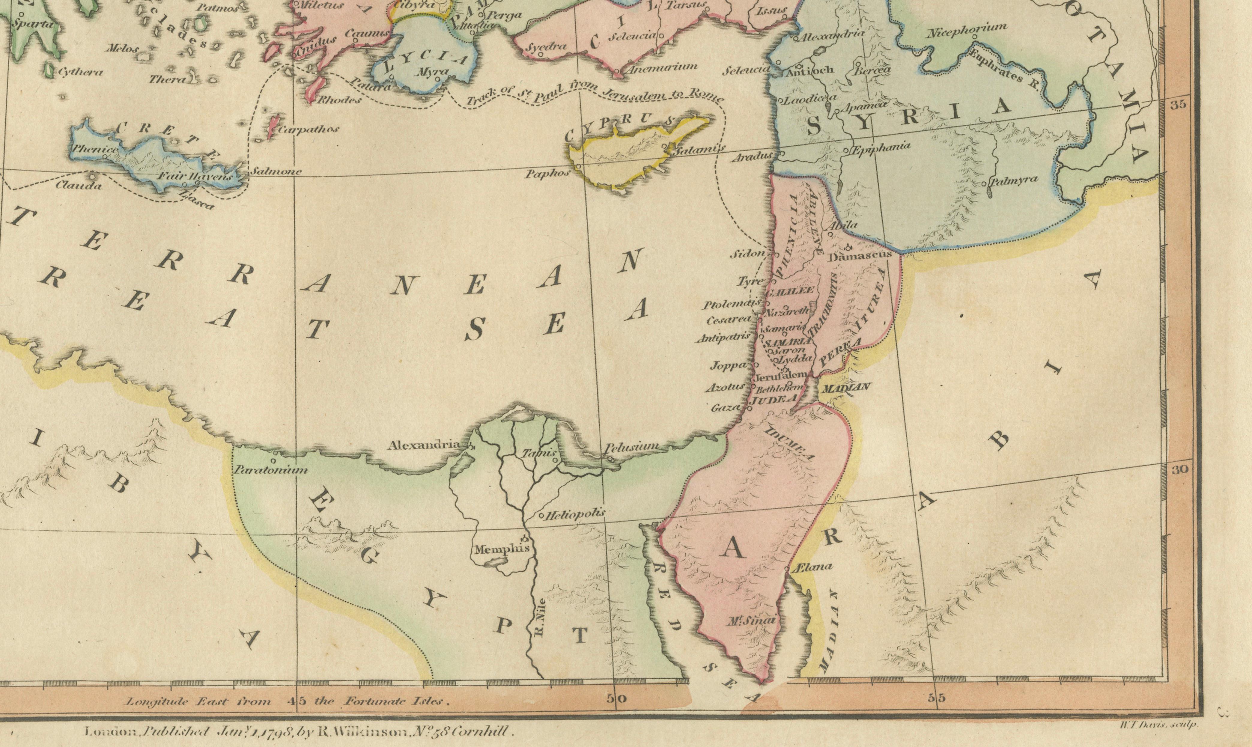 Early Christian World Biblical Map — Travels of the Apostles, Antique, 1798