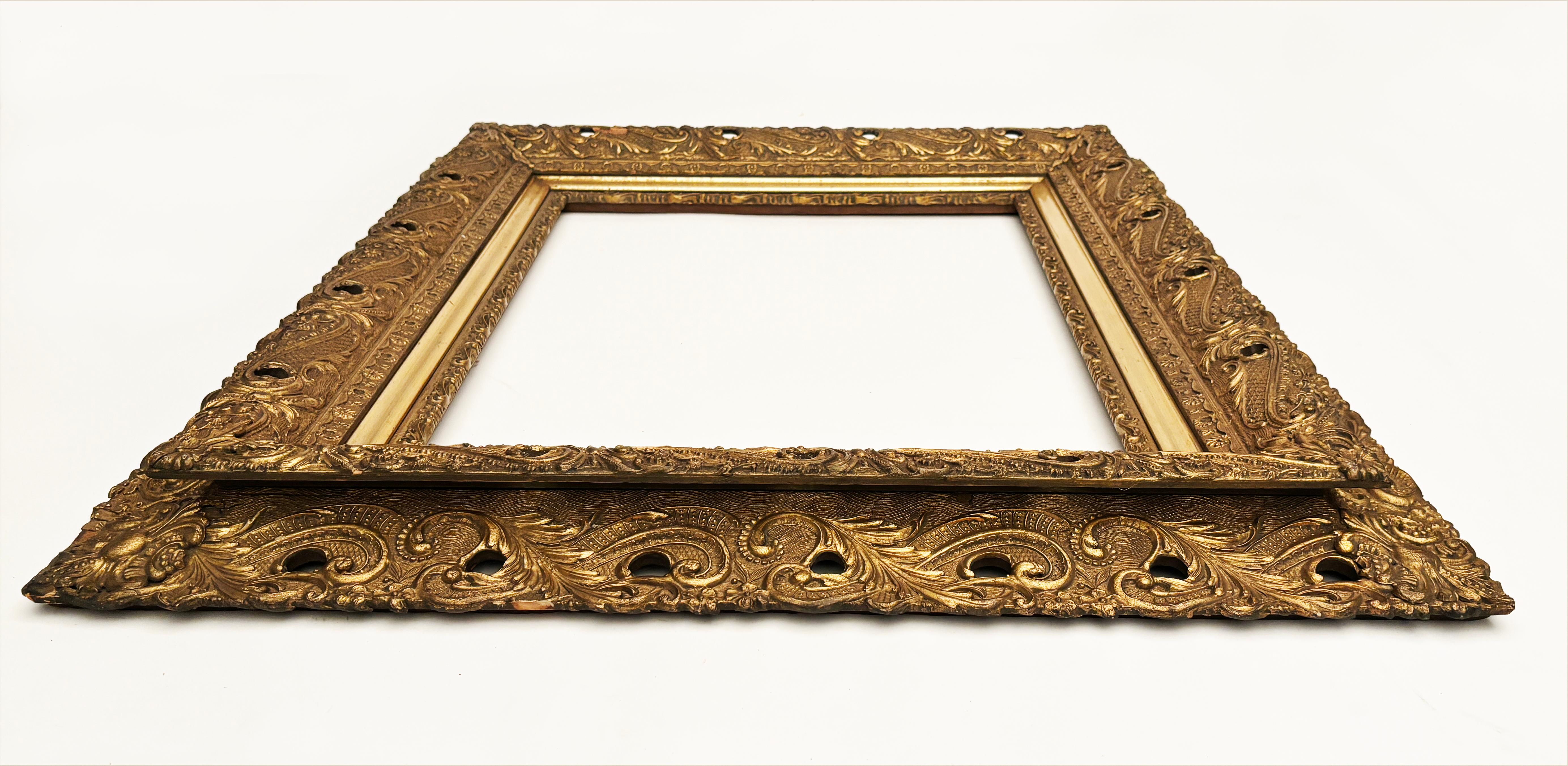 Early circa 19th Century Hand-carved Wooden Two Tier Continuous Frame For Sale 9