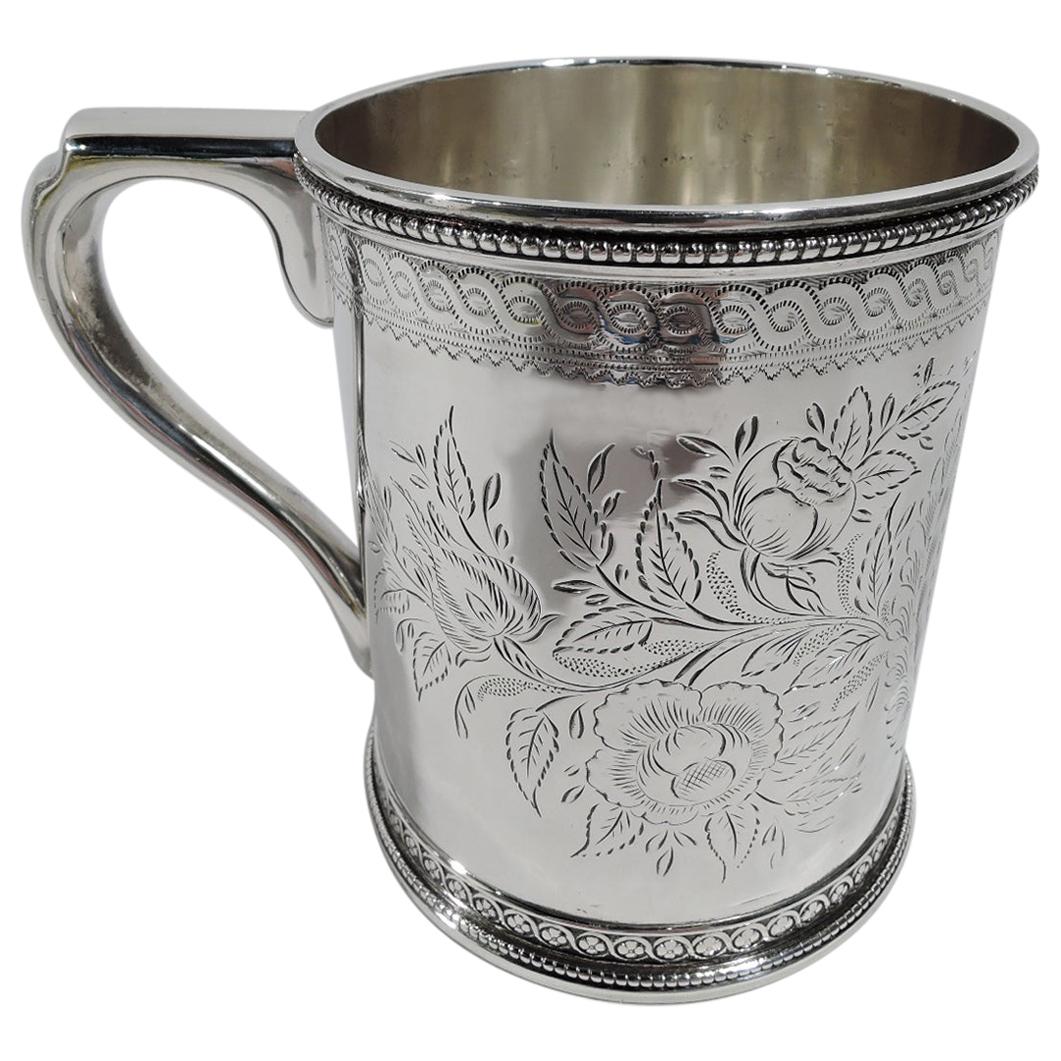 Antique Tiffany Art Deco Sterling Silver Baby Cup with Child Gardeners For Sale at 1stDibs
