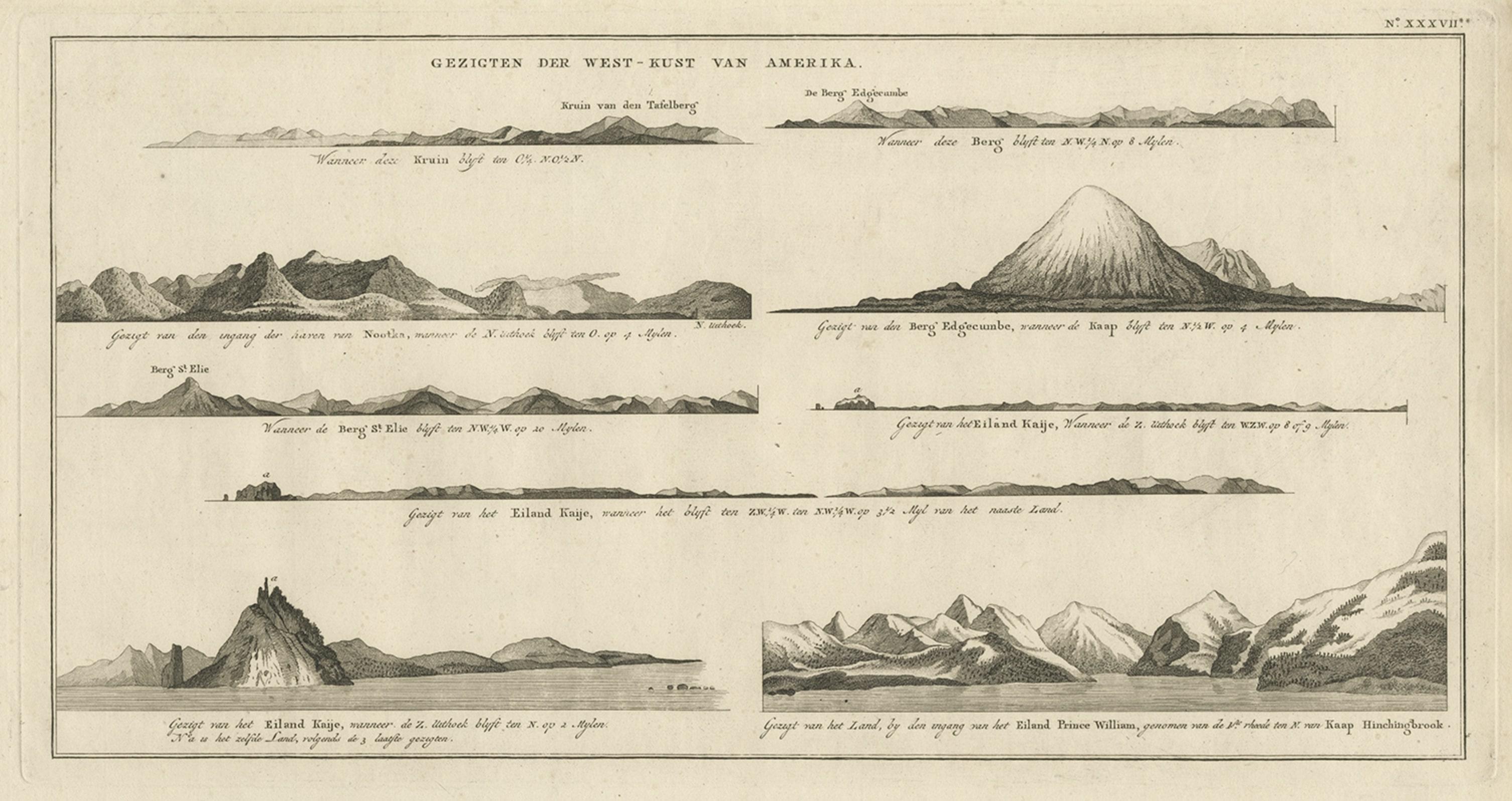 Vues côtières anciennes de diverses îles de la côte ouest de l'Amérique, 1803 Bon état - En vente à Langweer, NL