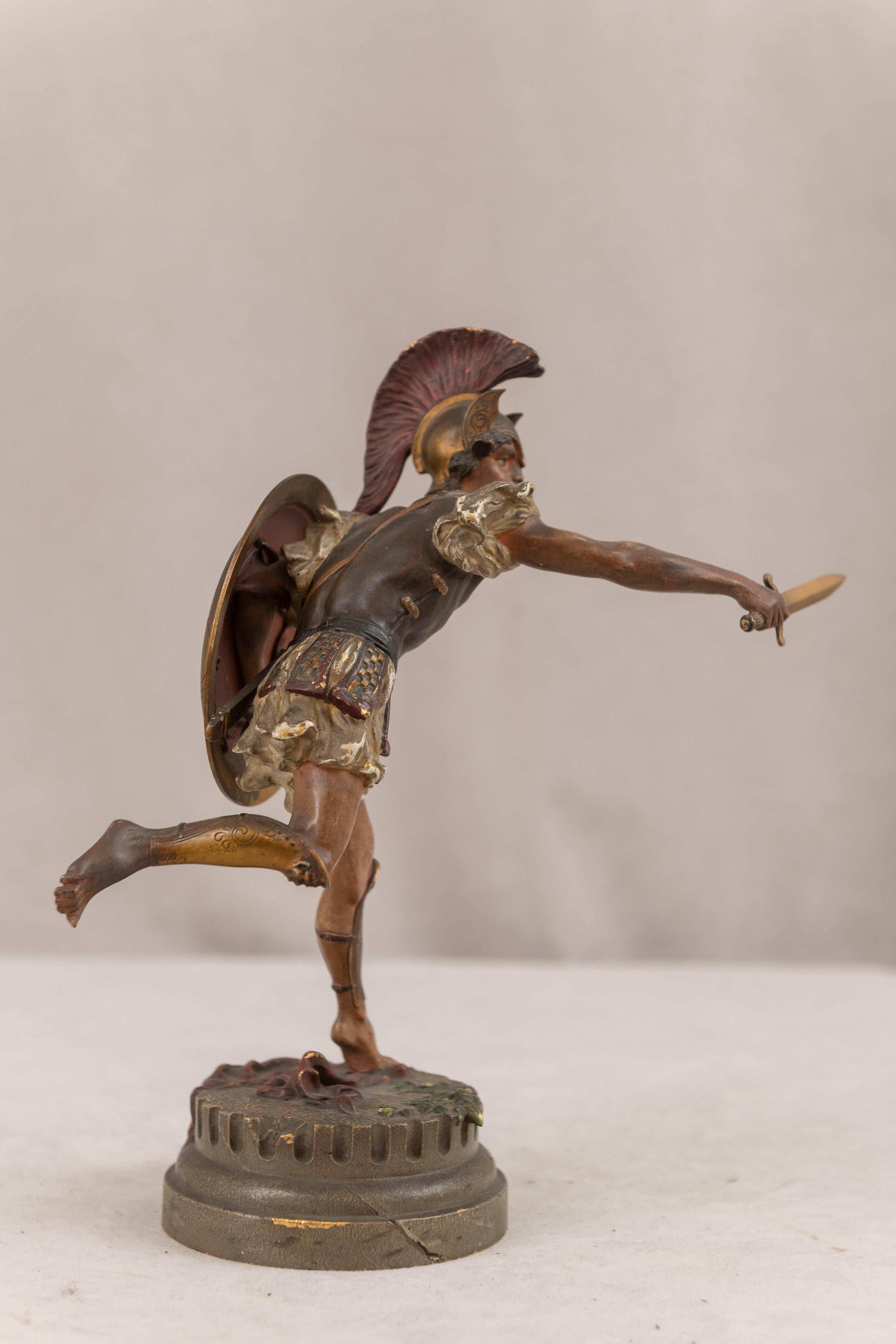 Guerrier romain en bronze de Vienne peint à froid, par Bergmann Foundry, vers 1900 Bon état - En vente à Petaluma, CA