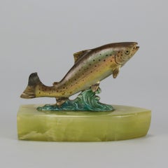 Early Cold-Painted Vienna Bronze Sculpture entitled "Leaping Salmon"