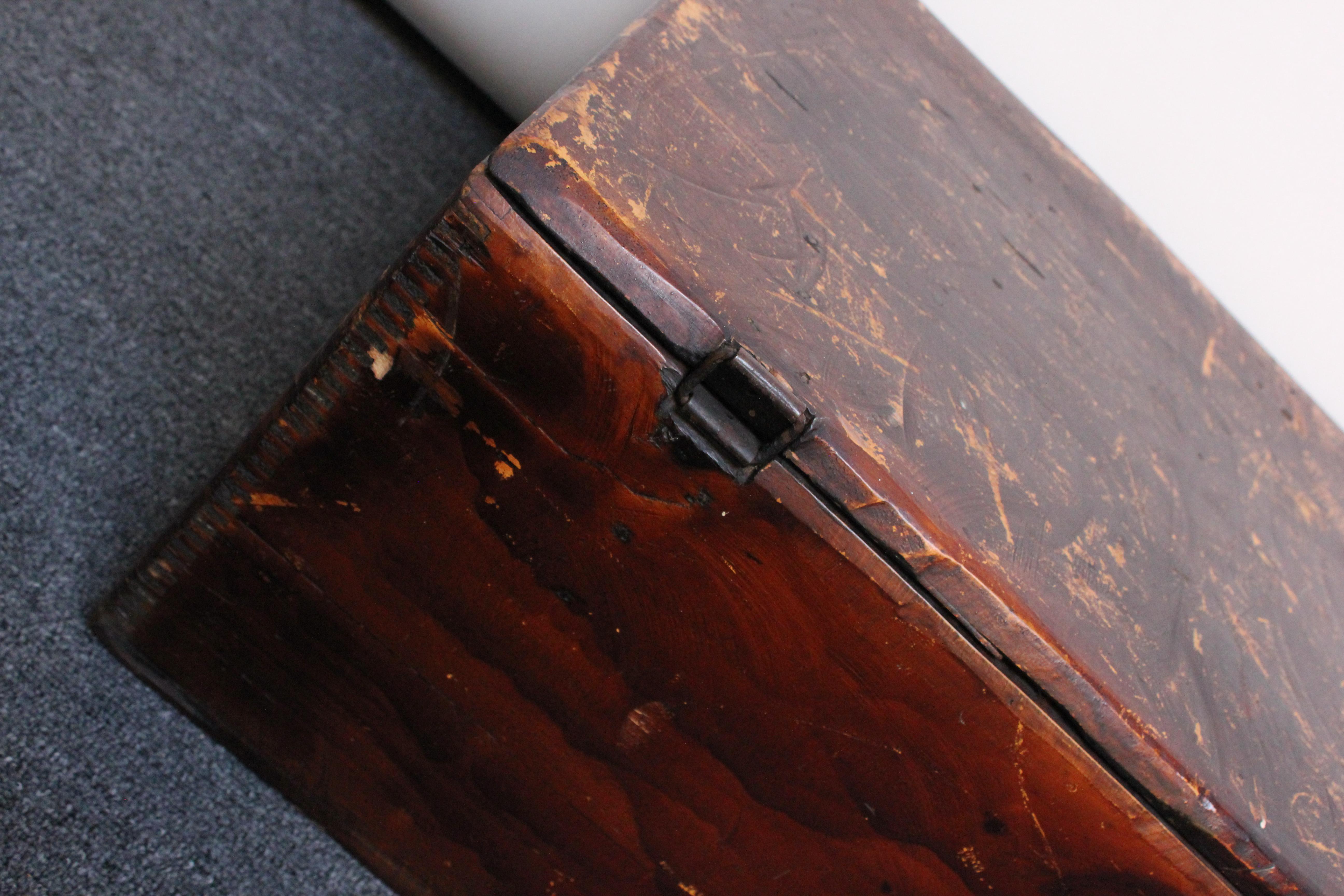 Early Colonial Stained Maple Handmade Travel Trunk / Chest with Hinged Top For Sale 8