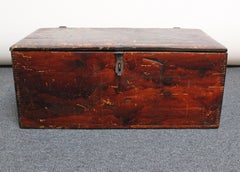 Early Colonial Stained Maple Handmade Travel Trunk / Chest with Hinged Top