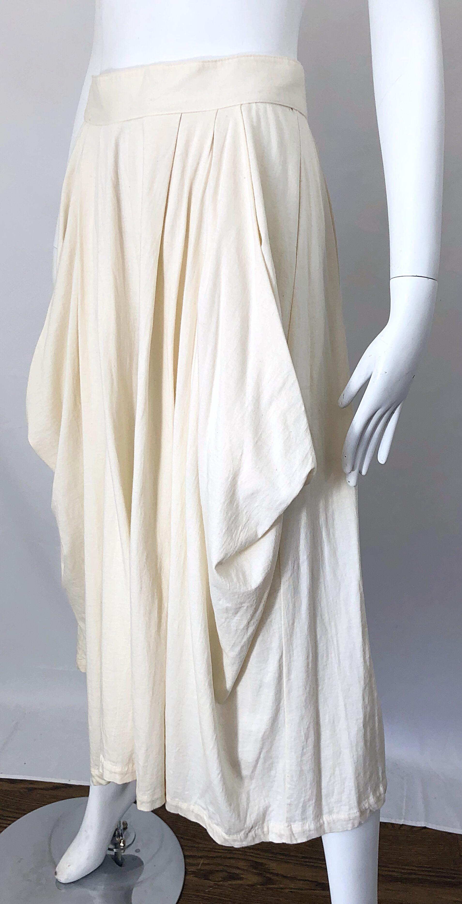 Early Comme des Garcons Vintage 1980s Ivory Cotton Wide Leg Culottes 80s Pants In Excellent Condition In San Diego, CA