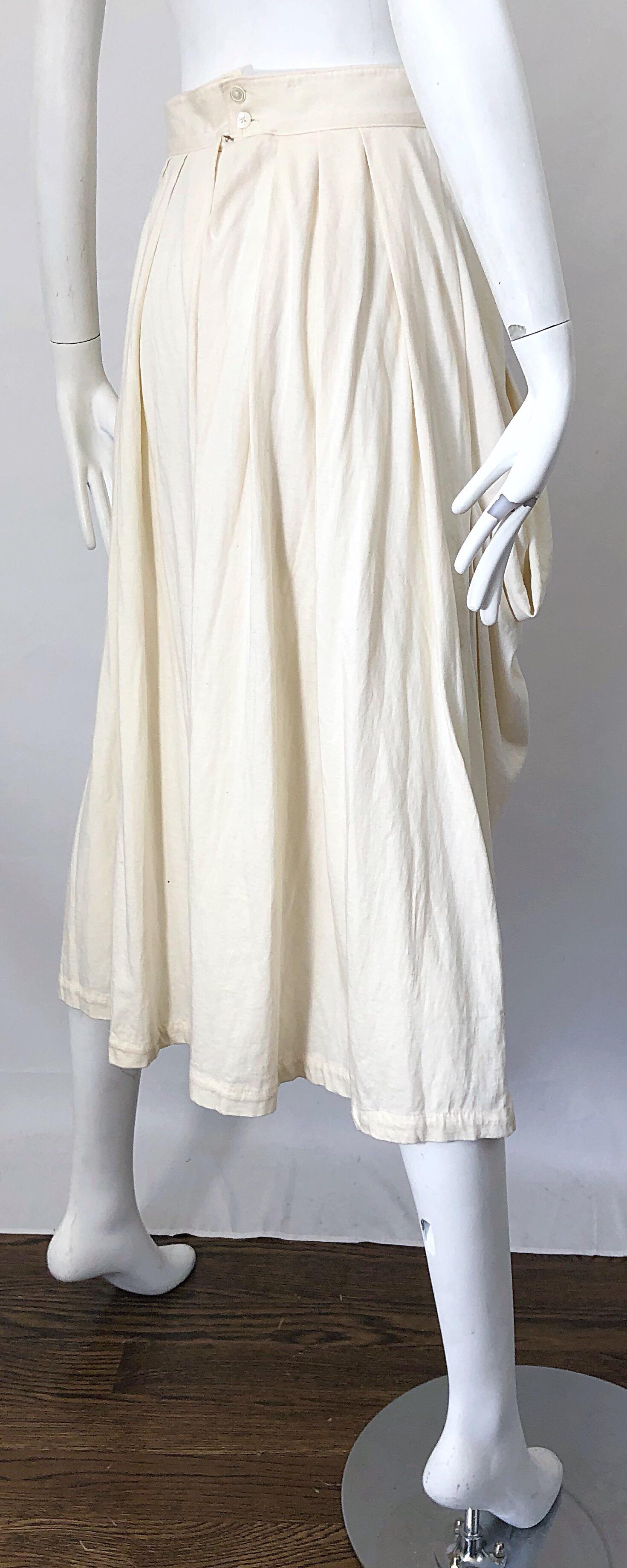 Women's or Men's Early Comme des Garcons Vintage 1980s Ivory Cotton Wide Leg Culottes 80s Pants