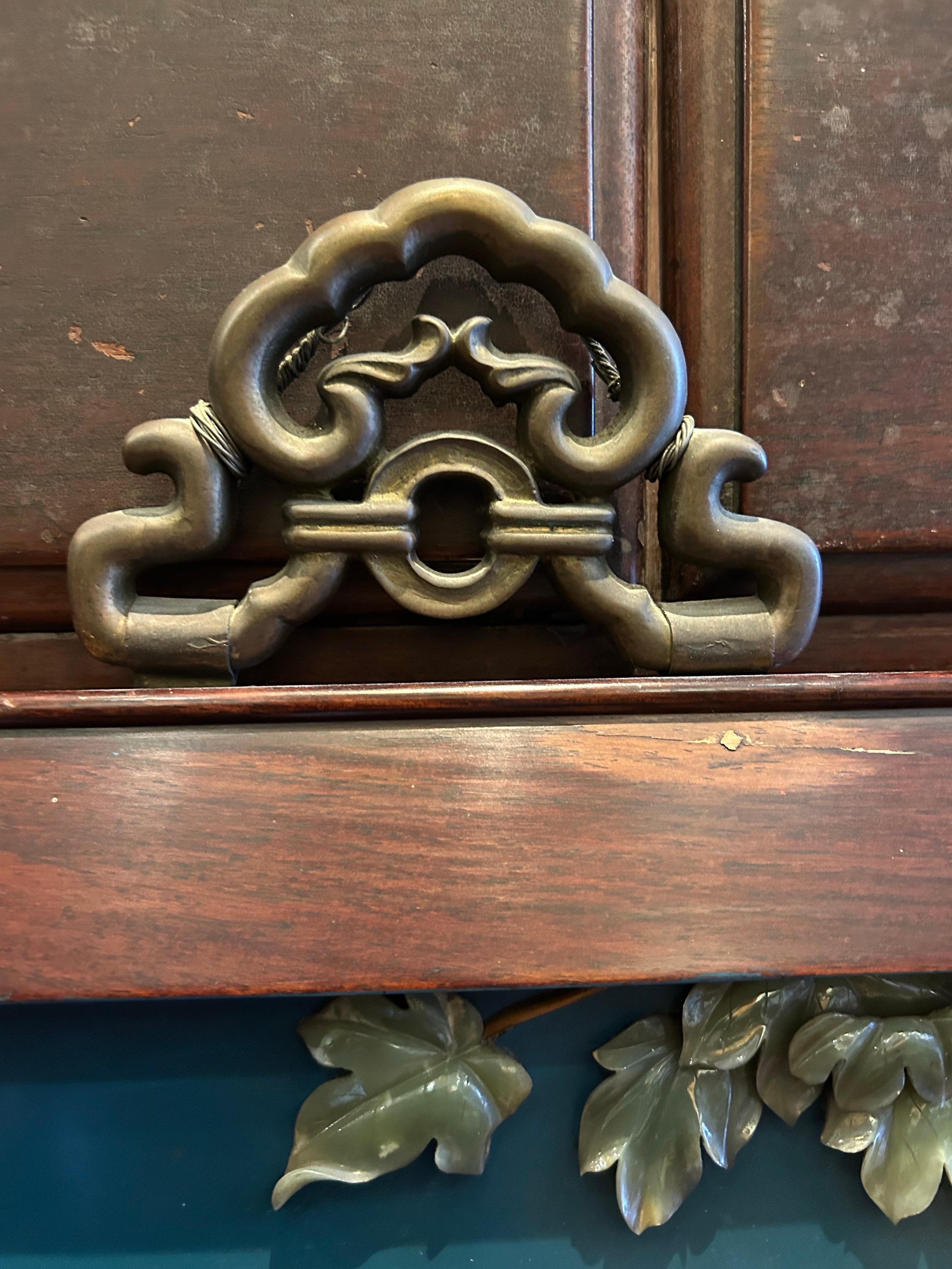 Early Communist Era Signed Chinese Plaque With Jade Carvings &  Rosewood Frame For Sale 5