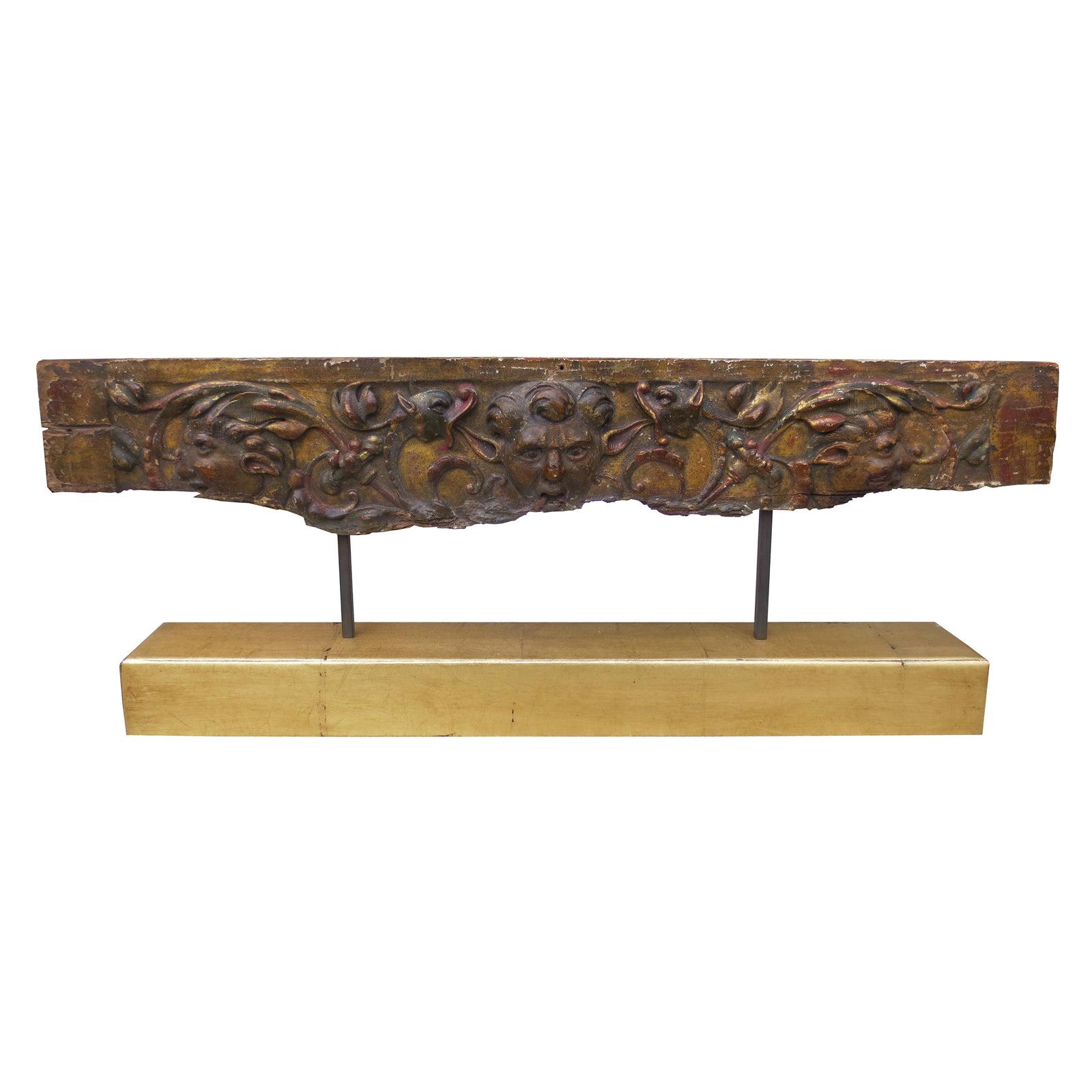 Early Continental Giltwood Fragment on Custom Stand, Poss., 16th-17th Century For Sale