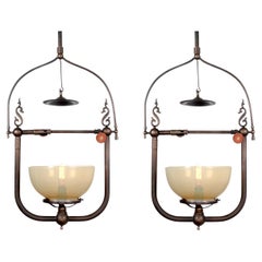 Early Converted Vaseline Glass Gas Lamps