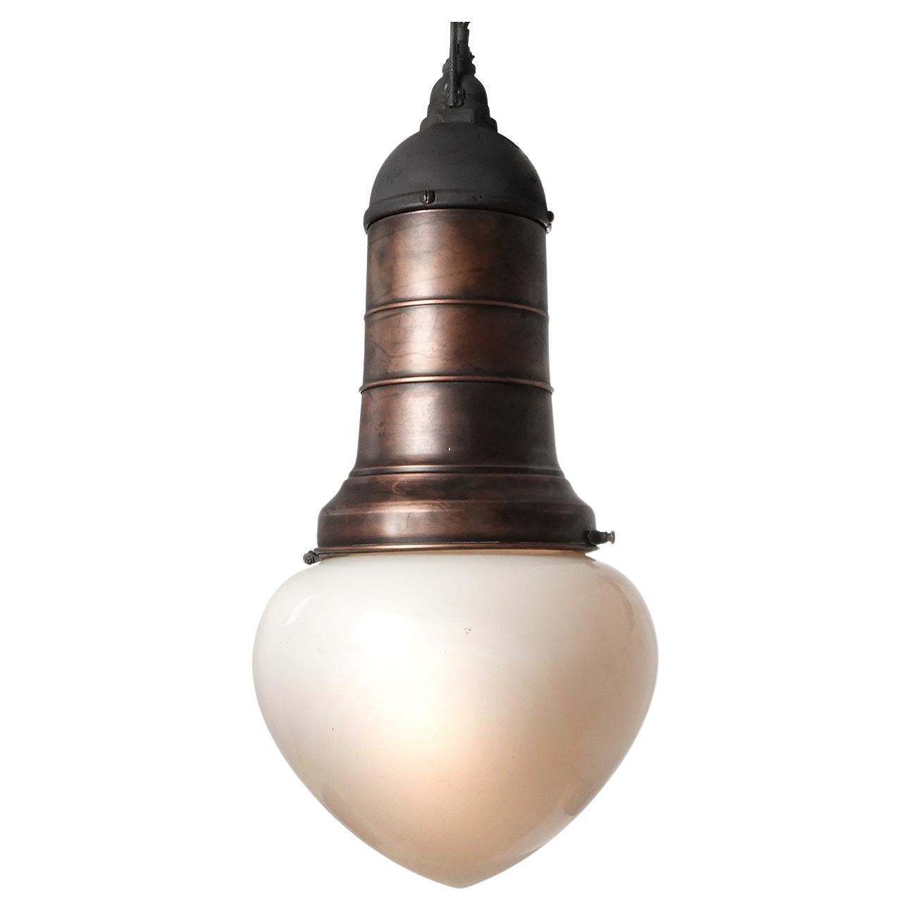 Early Copper and Acorn Milk Glass Shade Street Light For Sale