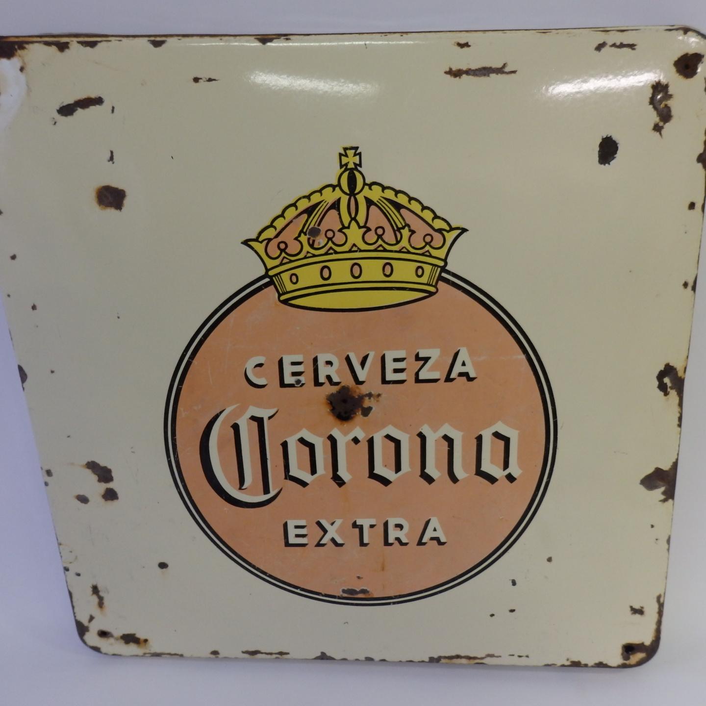 Américain Enseigne publicitaire ancienne en porcelaine pour la bière Corona en vente
