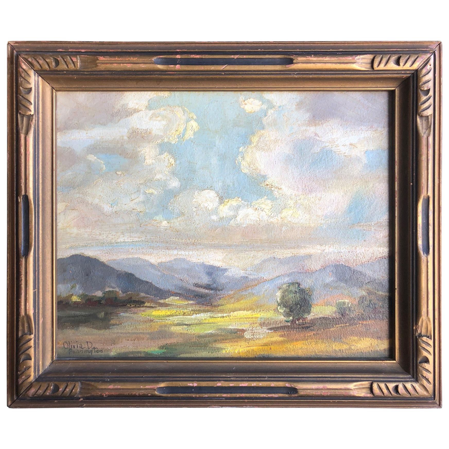 Early Countryside Landscape Oil on Canvas Signed "Olivia D Pennington" For Sale
