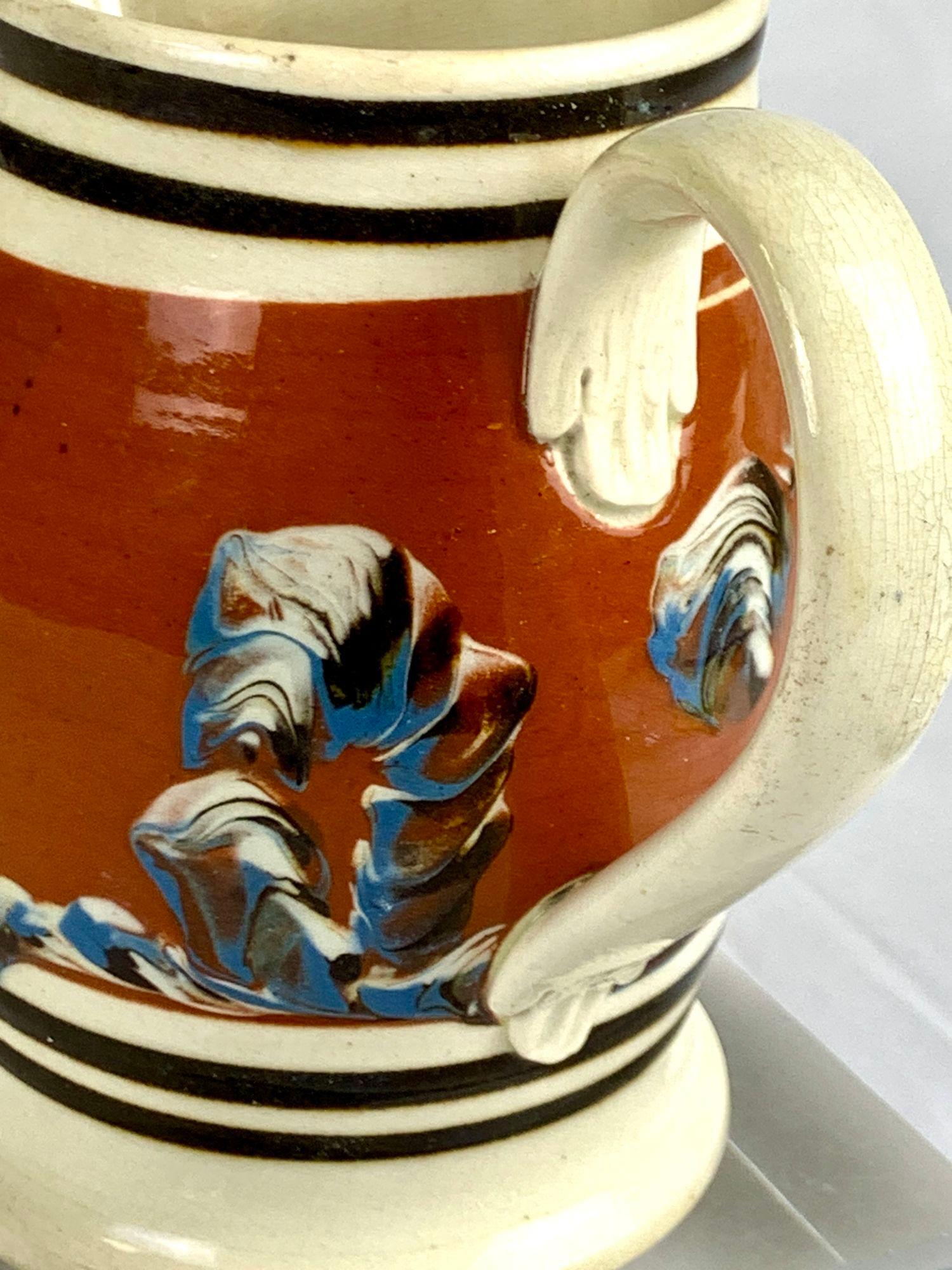19th Century Early Mochaware Creamware Pitcher with Cable Decoration England Circa 1810 For Sale