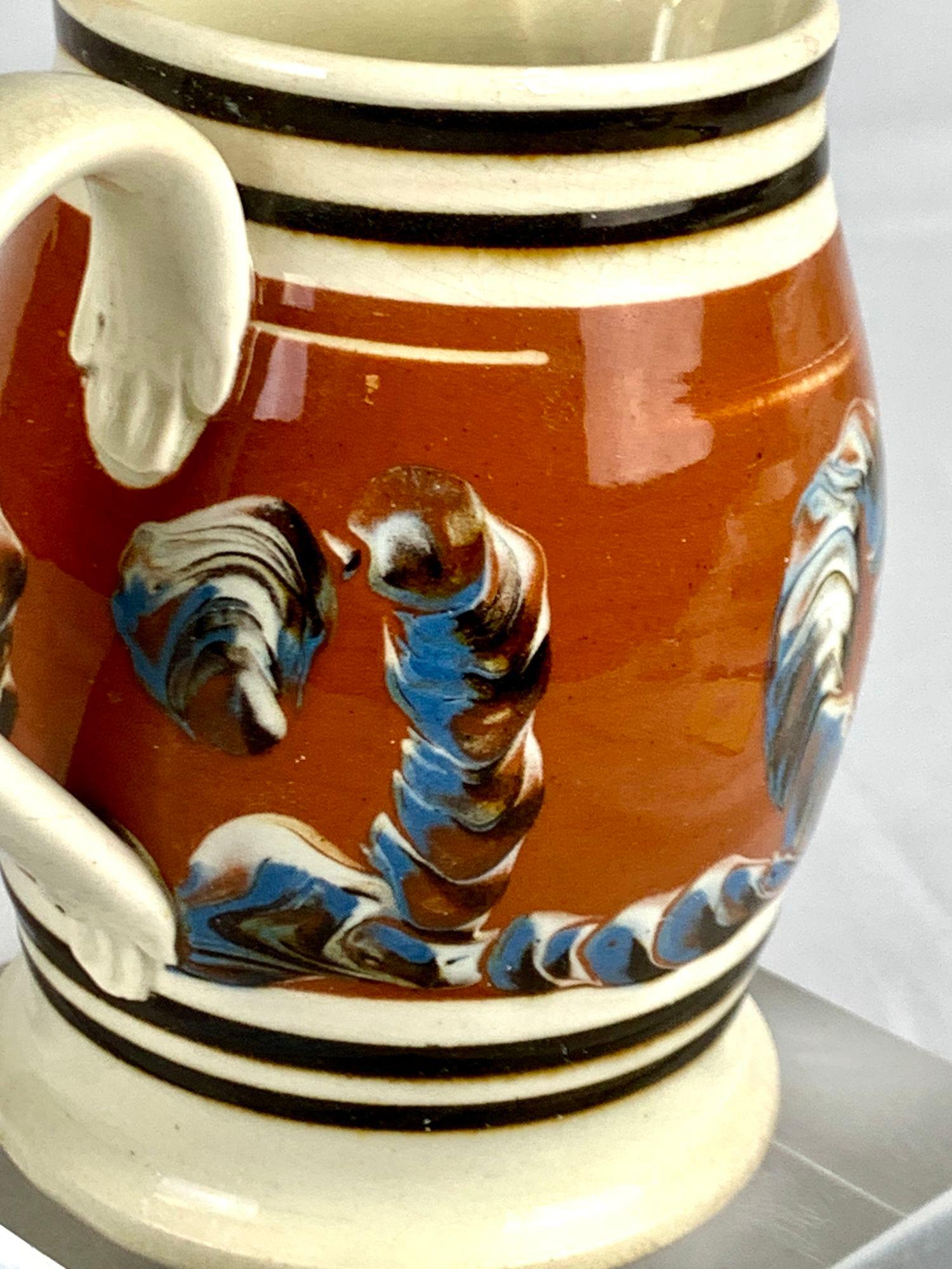 Early Mochaware Creamware Pitcher with Cable Decoration England Circa 1810 For Sale 1