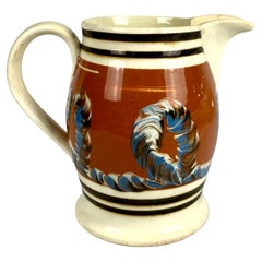Early Mochaware Creamware Pitcher with Cable Decoration England Circa 1810
