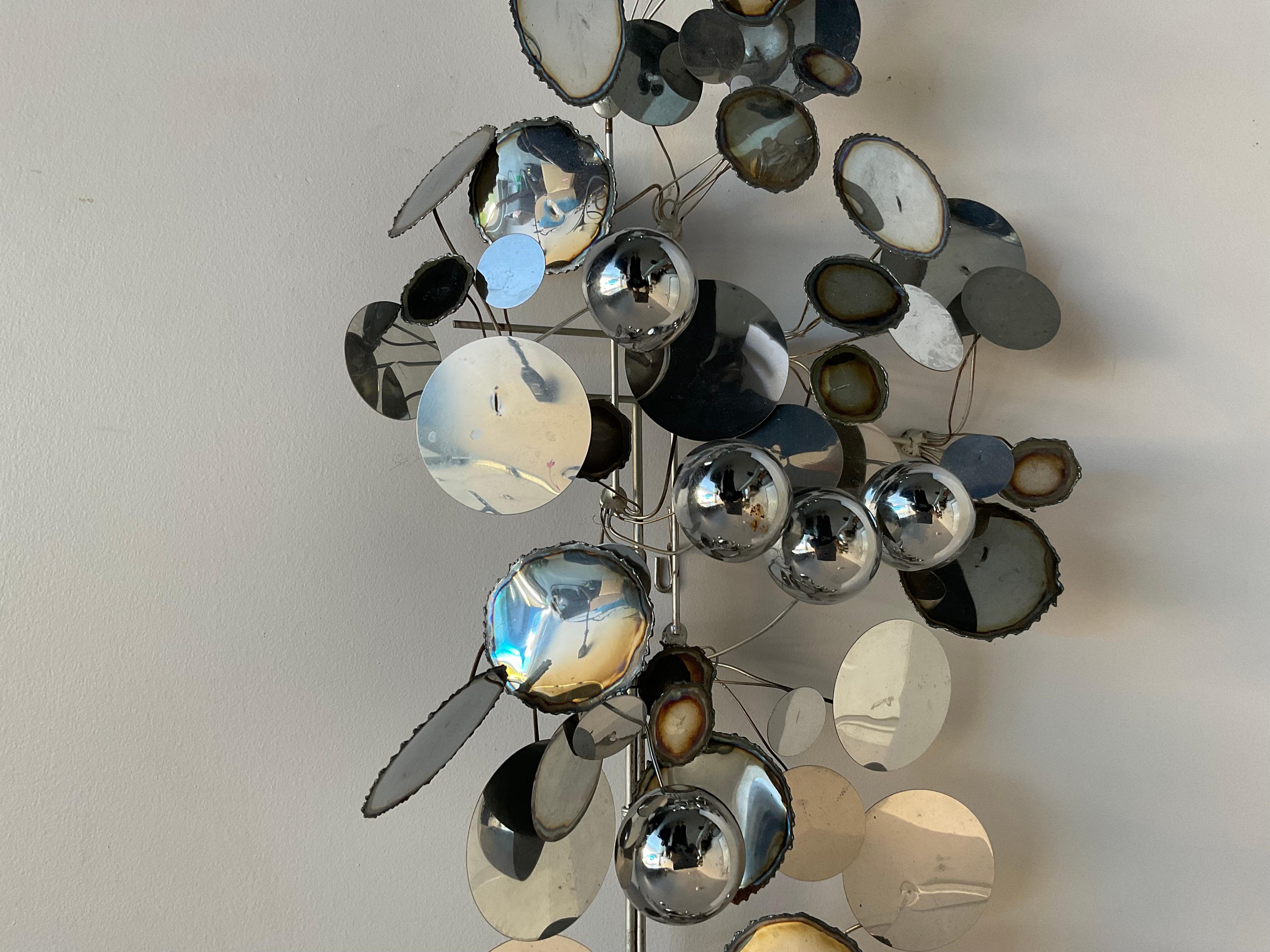 American Early Curtis Jere Chrome Raindrops Wall Sculpture circa 1970’s  For Sale