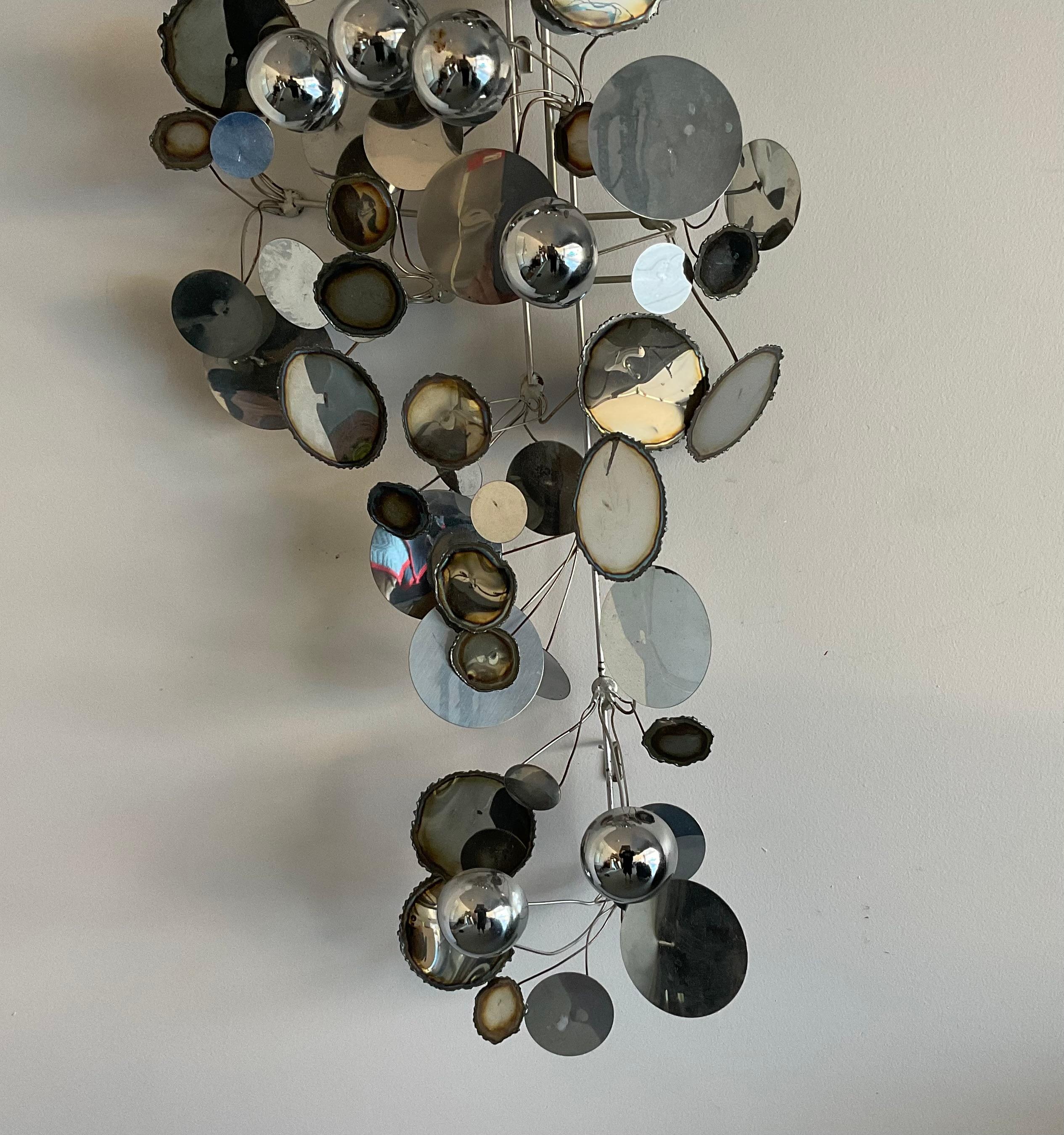 Early Curtis Jere Chrome Raindrops Wall Sculpture circa 1970’s  In Good Condition For Sale In Ann Arbor, MI