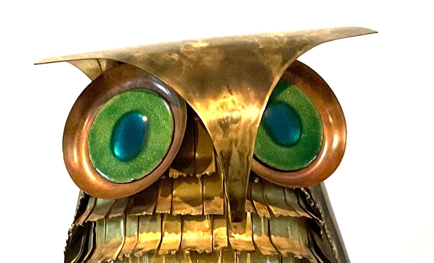 American Early Curtis Jere Large Owl Sculpture Signed and Dated 1966