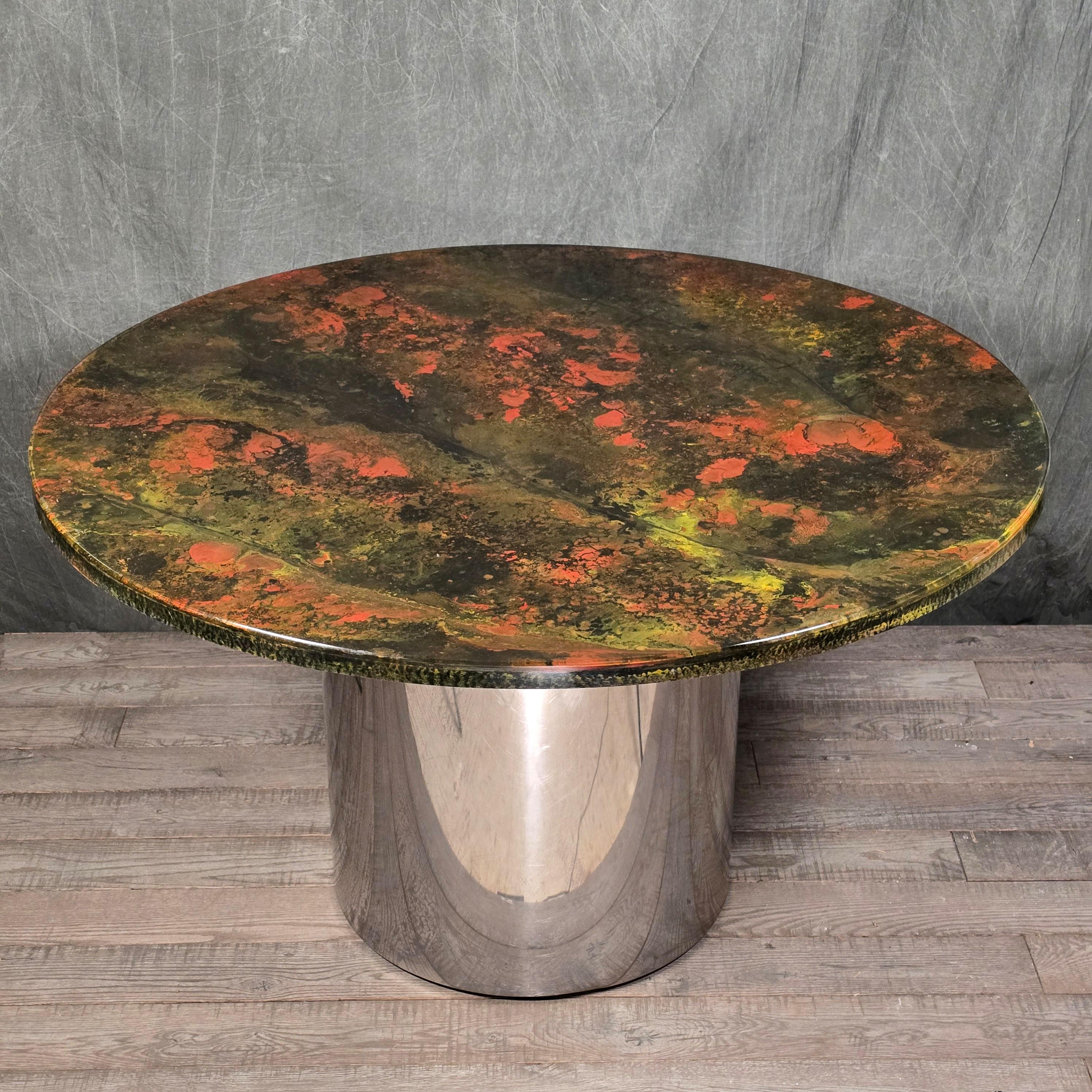 A rare and exceptional custom resin and chrome table by Pierre Giraudon (French, 1923–2012), created in France during the mid-to-late 1960s for C. Frederick Childs, a New York financier known for selling War Bonds and a member of the C.F. Childs
