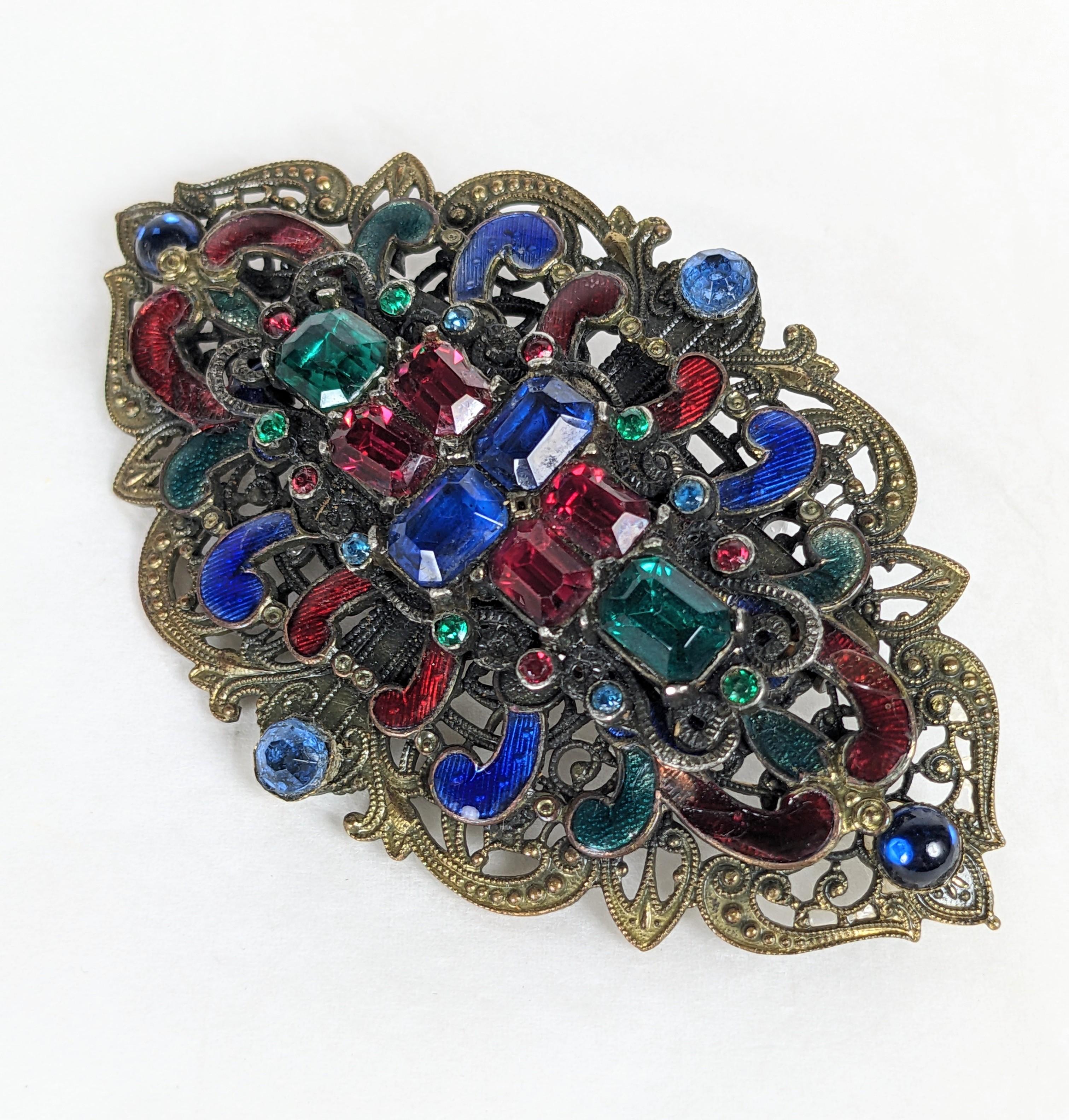 Art Deco Early Czech Multi Paste Brooch For Sale