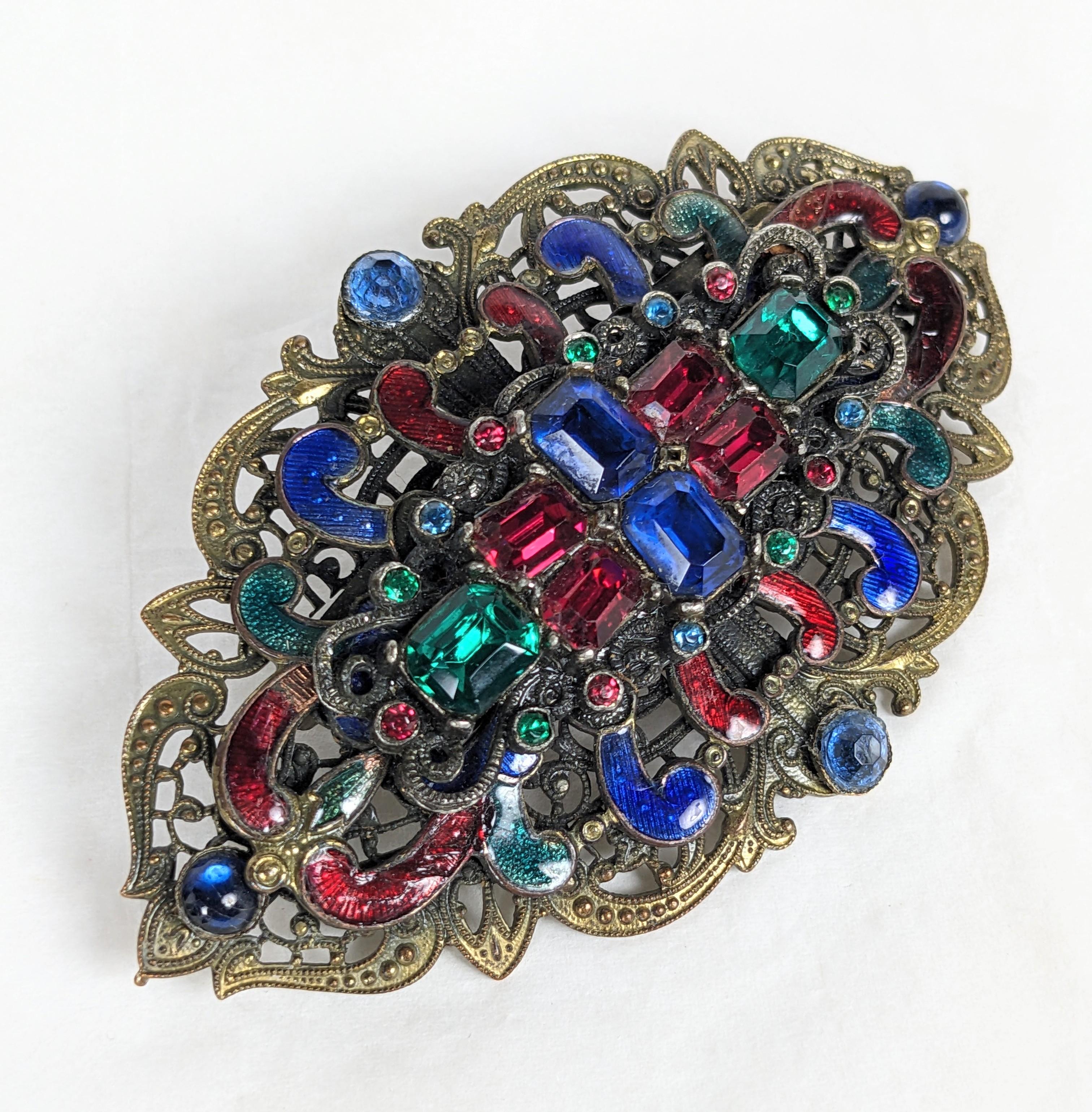Early Czech Multi Paste Brooch In Good Condition For Sale In New York, NY